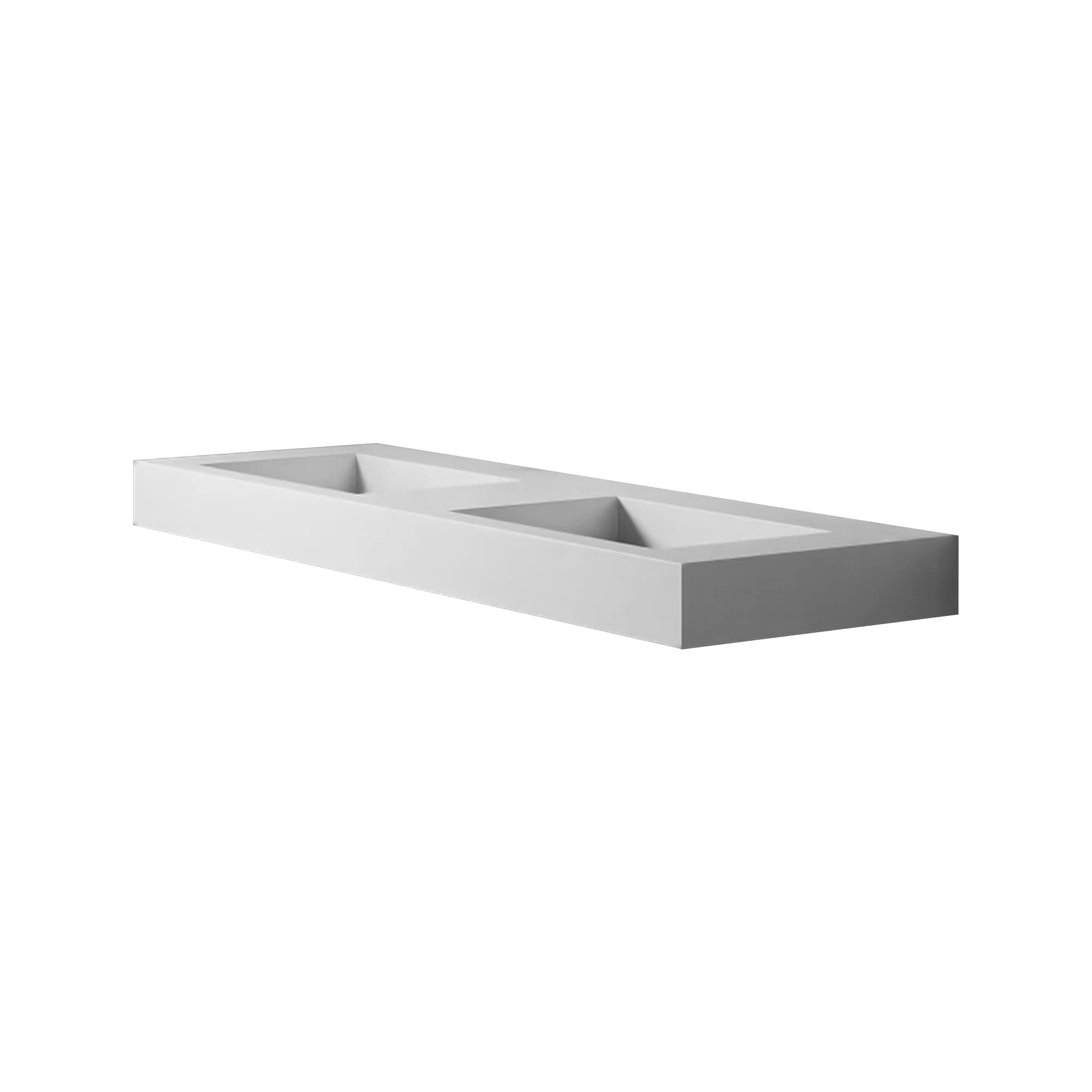 Tapa de tocador de baño de superficie sólida mate blanca de 59 pulgadas x 19 pulgadas con doble lavabo bajo encimera sin agujeros preperforados WELLFOR