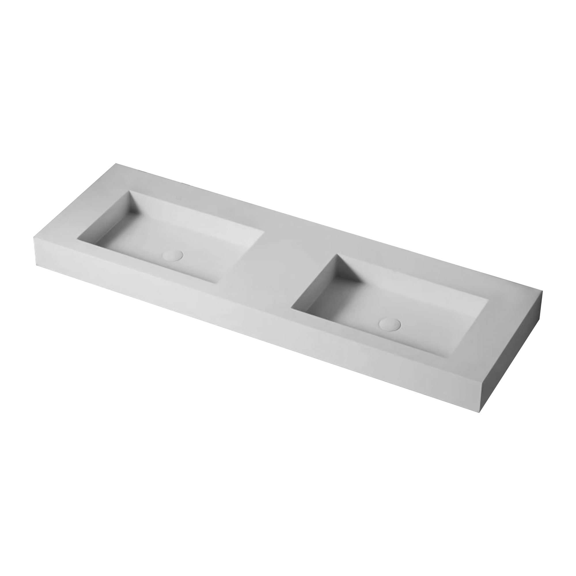 Tapa de tocador de baño de superficie sólida mate blanca de 59 pulgadas x 19 pulgadas con doble lavabo bajo encimera sin agujeros preperforados WELLFOR