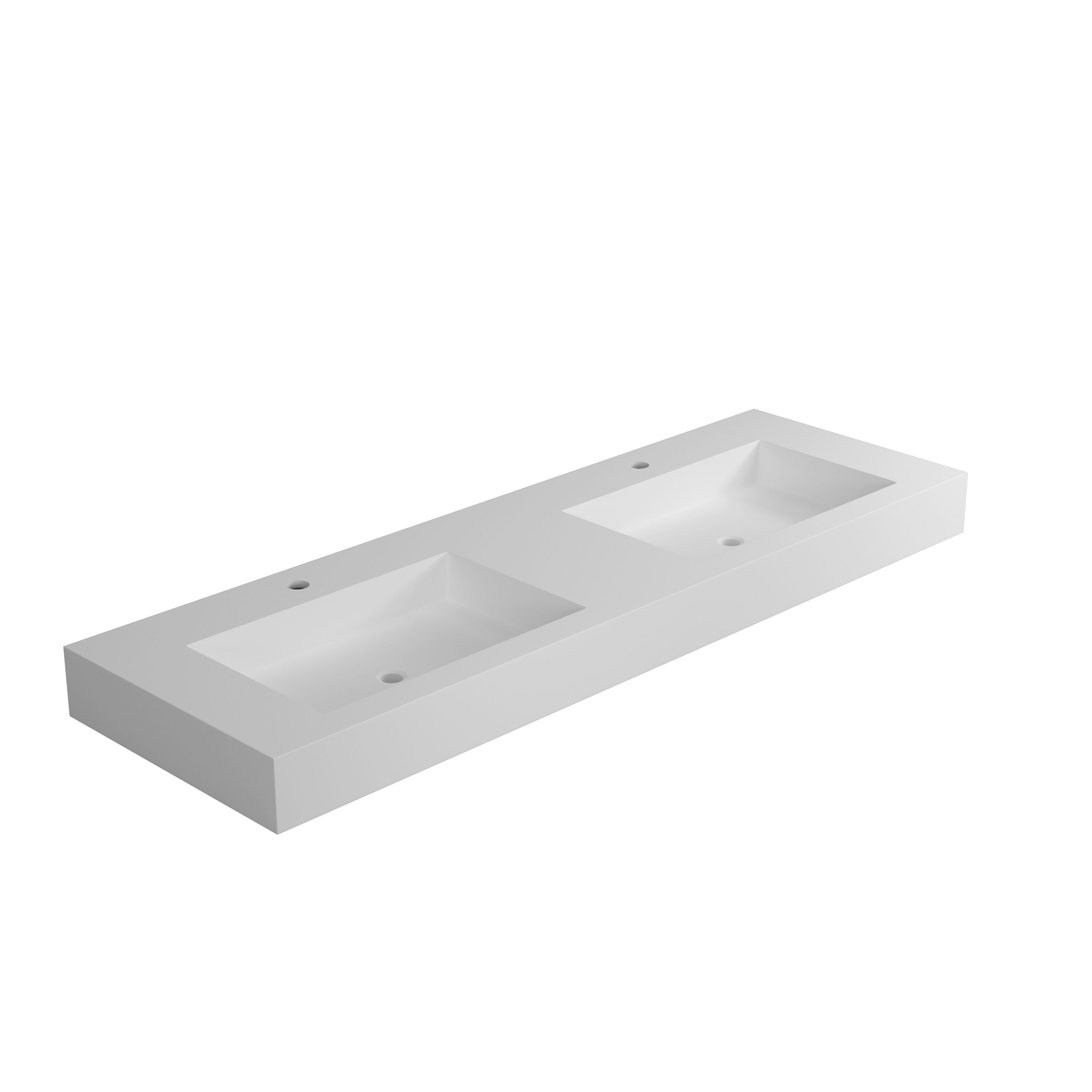 TOPE DE VANIDAD PARA BAÑO CON DOS ORIFICIOS PREPERFORADOS, SUPERFICIE SÓLIDA MATE BLANCA DE 59 PULGADAS X 19 PULGADAS CON FREGADERO SUBMONTADO DOBLE DE 2 ORIFICIOS