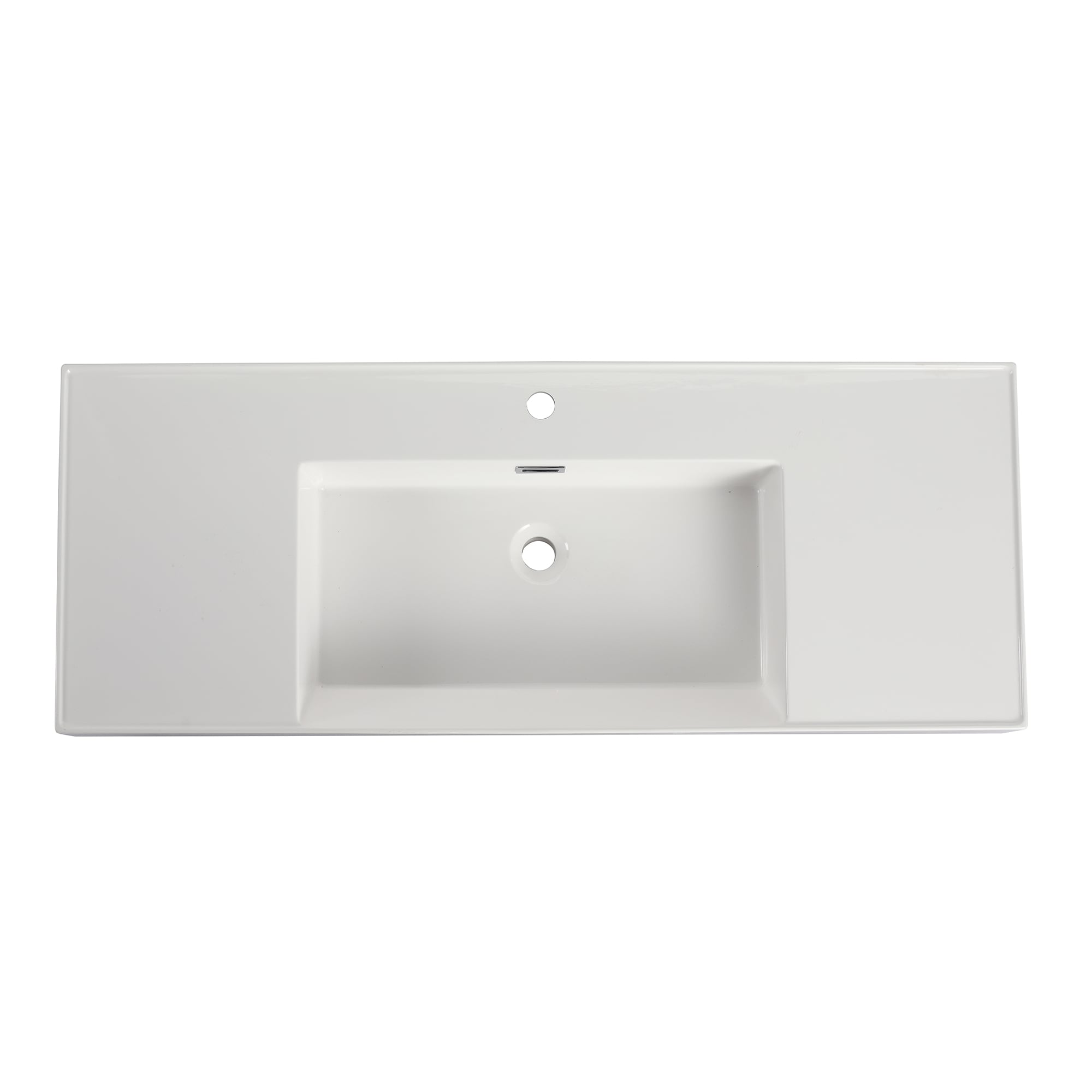 Tope para tocador de baño de mármol cultivado blanco de 48 pulgadas x 18 pulgadas con lavabo individual empotrado de 1 orificio de WELLFOR