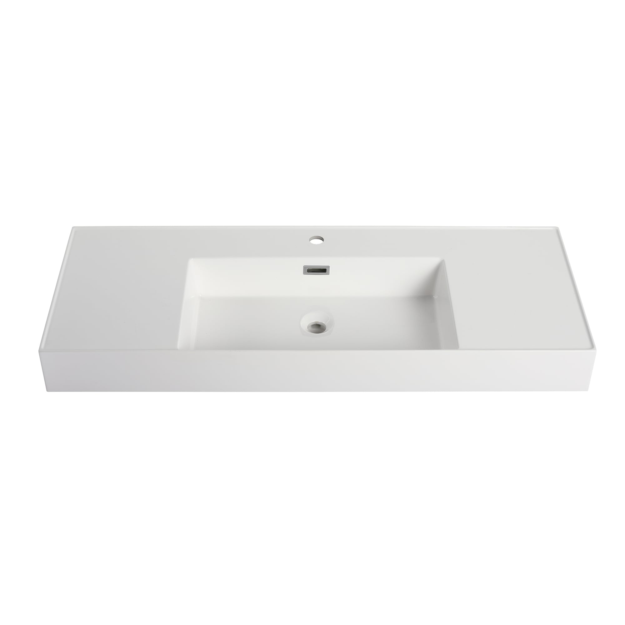 Tope para tocador de baño de mármol cultivado blanco de 48 pulgadas x 18 pulgadas con lavabo individual empotrado de 1 orificio de WELLFOR