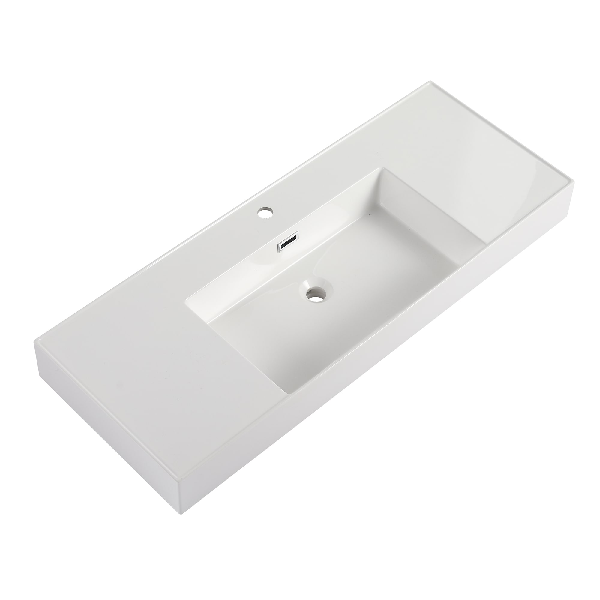 Tope para tocador de baño de mármol cultivado blanco de 48 pulgadas x 18 pulgadas con lavabo individual empotrado de 1 orificio de WELLFOR