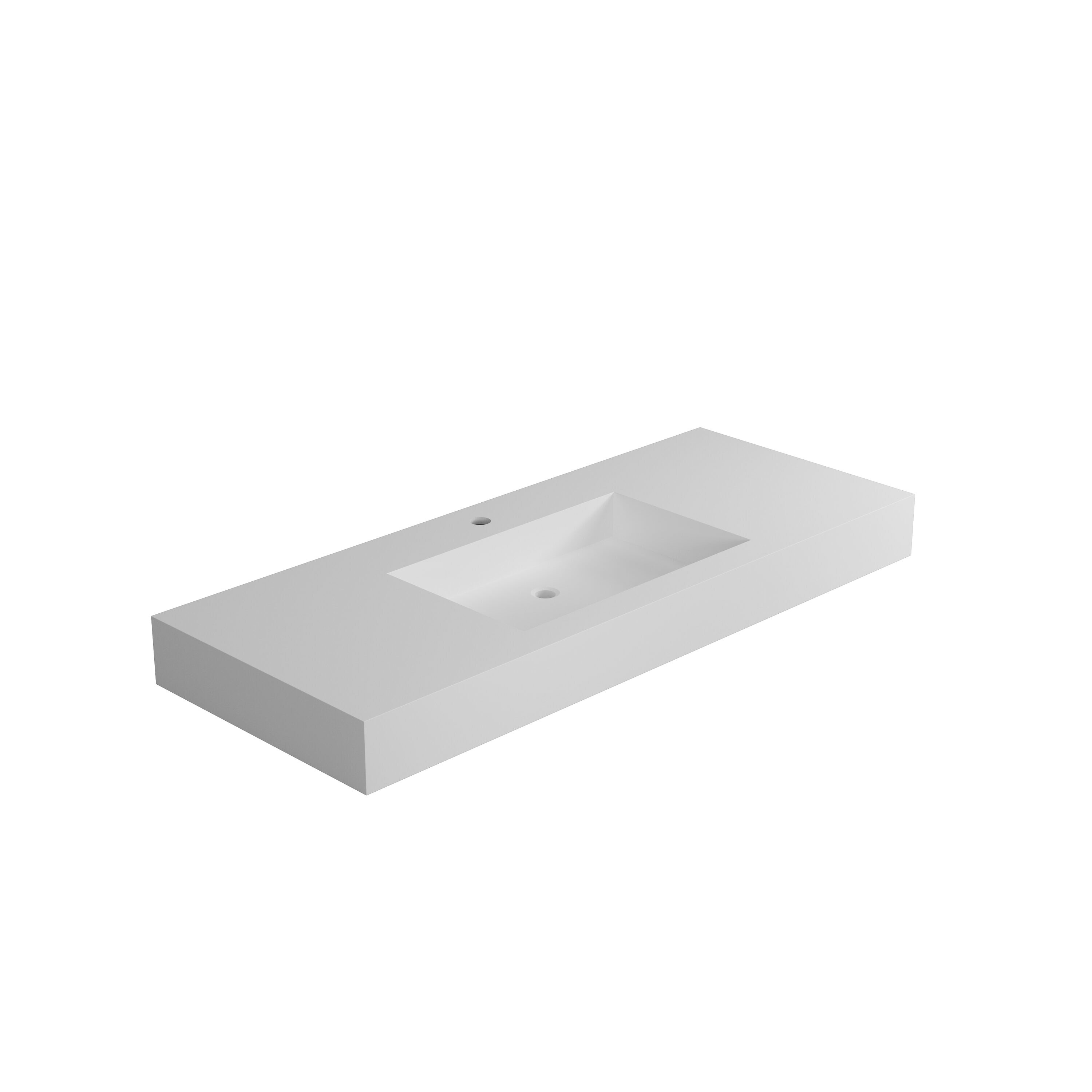 Encimera de tocador de baño de superficie sólida mate blanco de 47 pulgadas x 19 pulgadas con agujero pre-perforado para lavabo individual bajo cubierta de WELLFOR