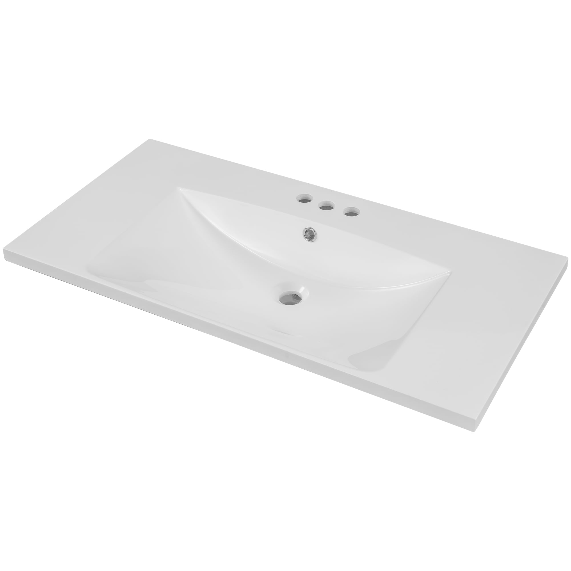 Encimera de tocador de baño de cerámica blanca de 36 pulgadas x 18 pulgadas con lavabo individual empotrado de 3 orificios, marca WELLFOR