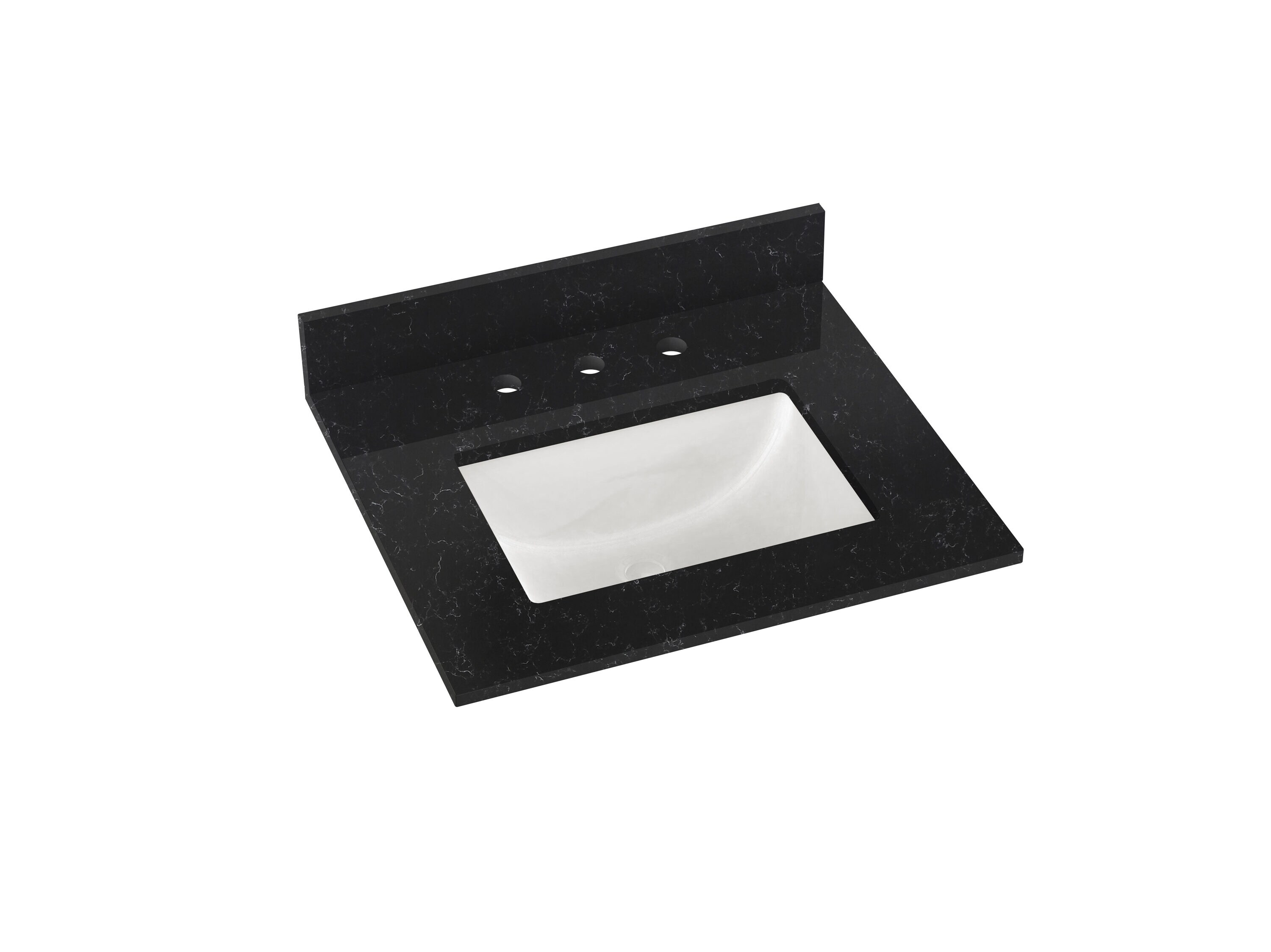 
Cubierta de tocador para baño Winette de 25 pulgadas x 22 pulgadas en cuarzo negro Carrara, con fregadero individual bajoencimera de 3 orificios WVTQ5301-25