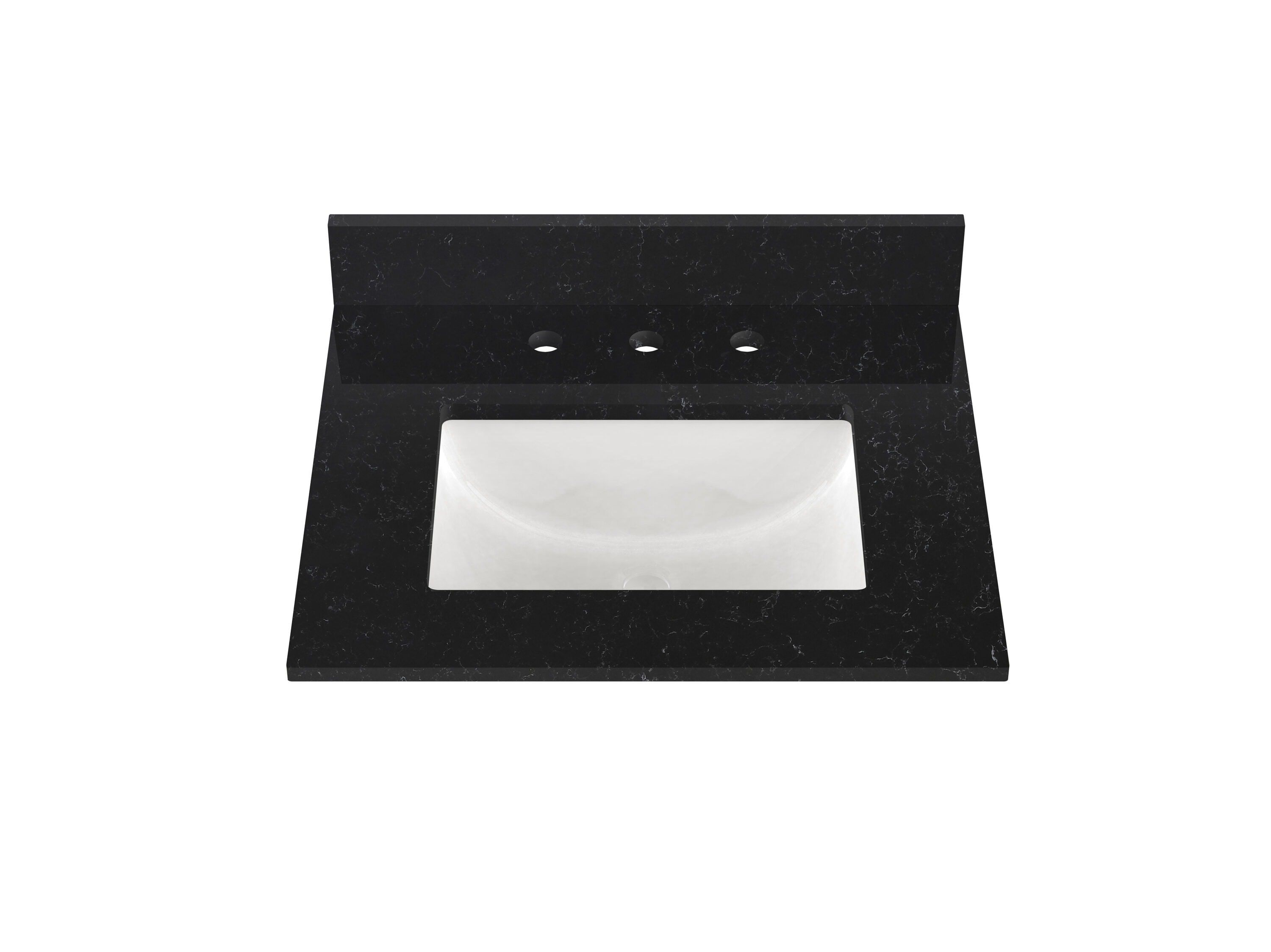 
Cubierta de tocador para baño Winette de 25 pulgadas x 22 pulgadas en cuarzo negro Carrara, con fregadero individual bajoencimera de 3 orificios WVTQ5301-25