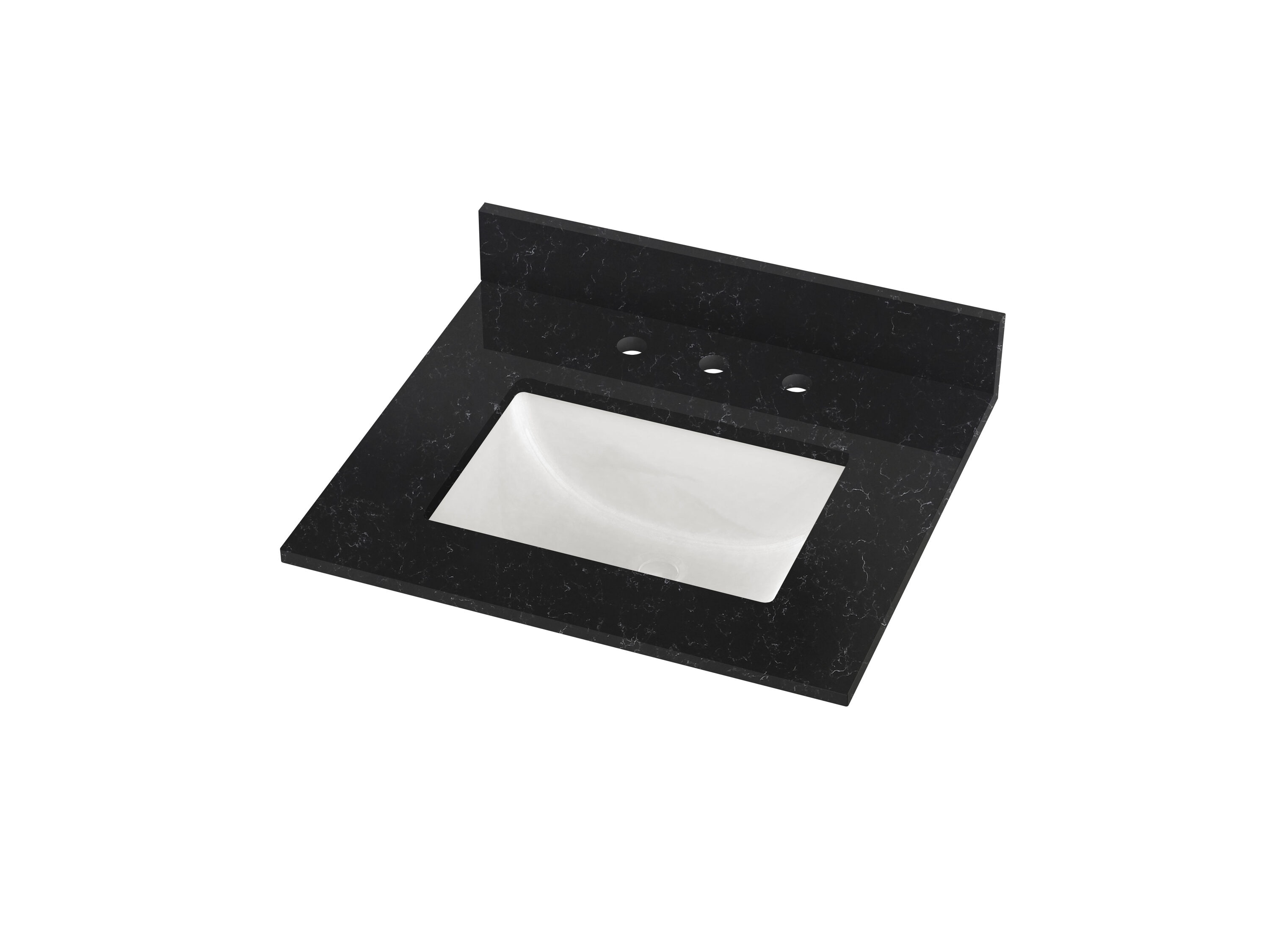 
Cubierta de tocador para baño Winette de 25 pulgadas x 22 pulgadas en cuarzo negro Carrara, con fregadero individual bajoencimera de 3 orificios WVTQ5301-25