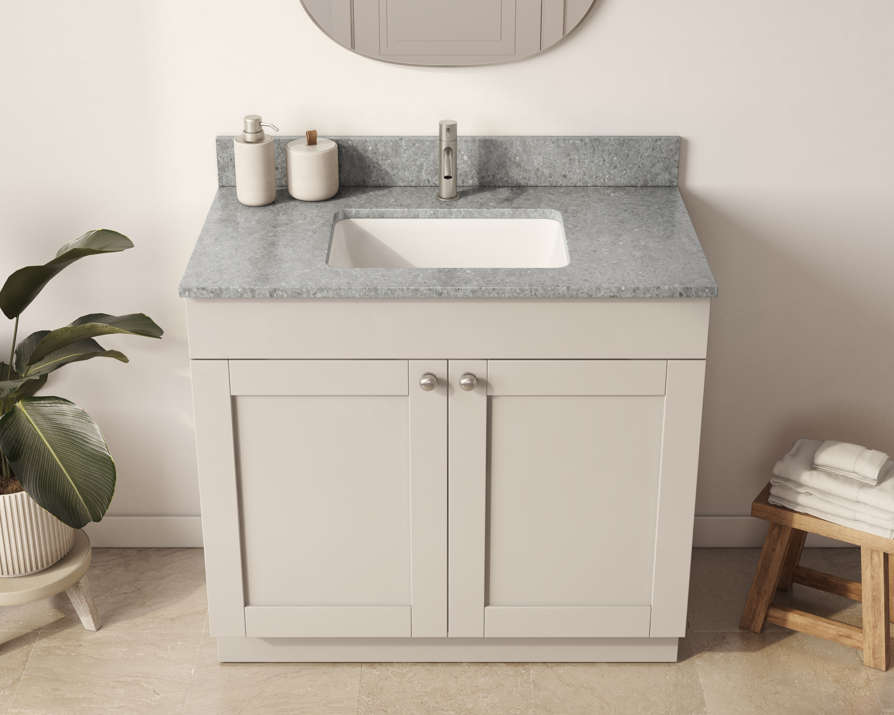 Tapa de tocador de baño de cuarzo Ocean Jasper de 49 pulgadas x 22 pulgadas para montaje bajo cubierta con un solo lavabo de 1 orificio - SIL49-OJASPER-1H-2CM
