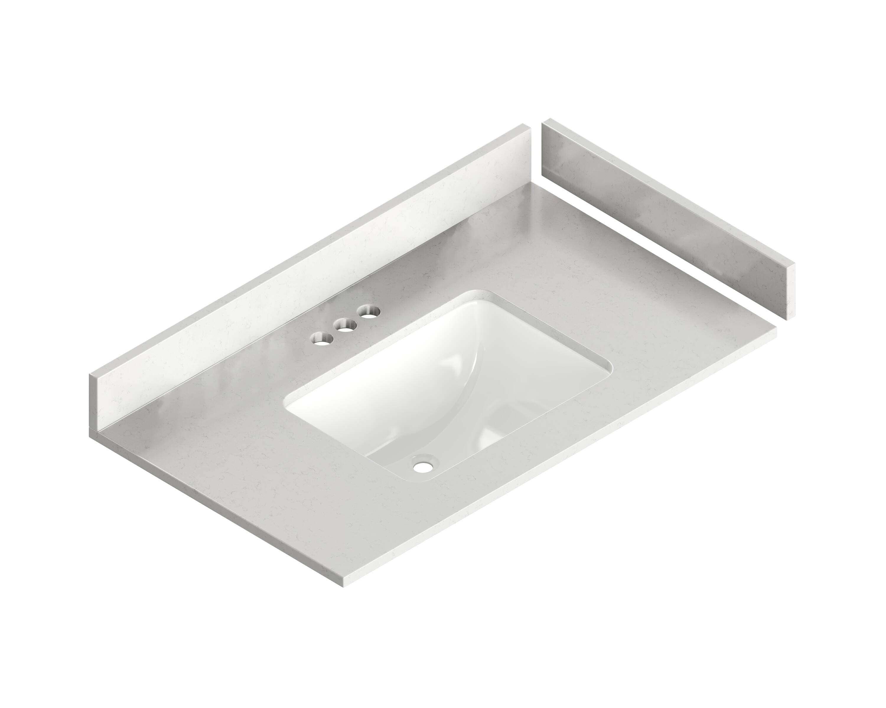 Cubierta de tocador para baño de cuarzo Silestone Miami Vena de 25 pulgadas x 22 pulgadas con fregadero individual bajo cubierta de 3 orificios