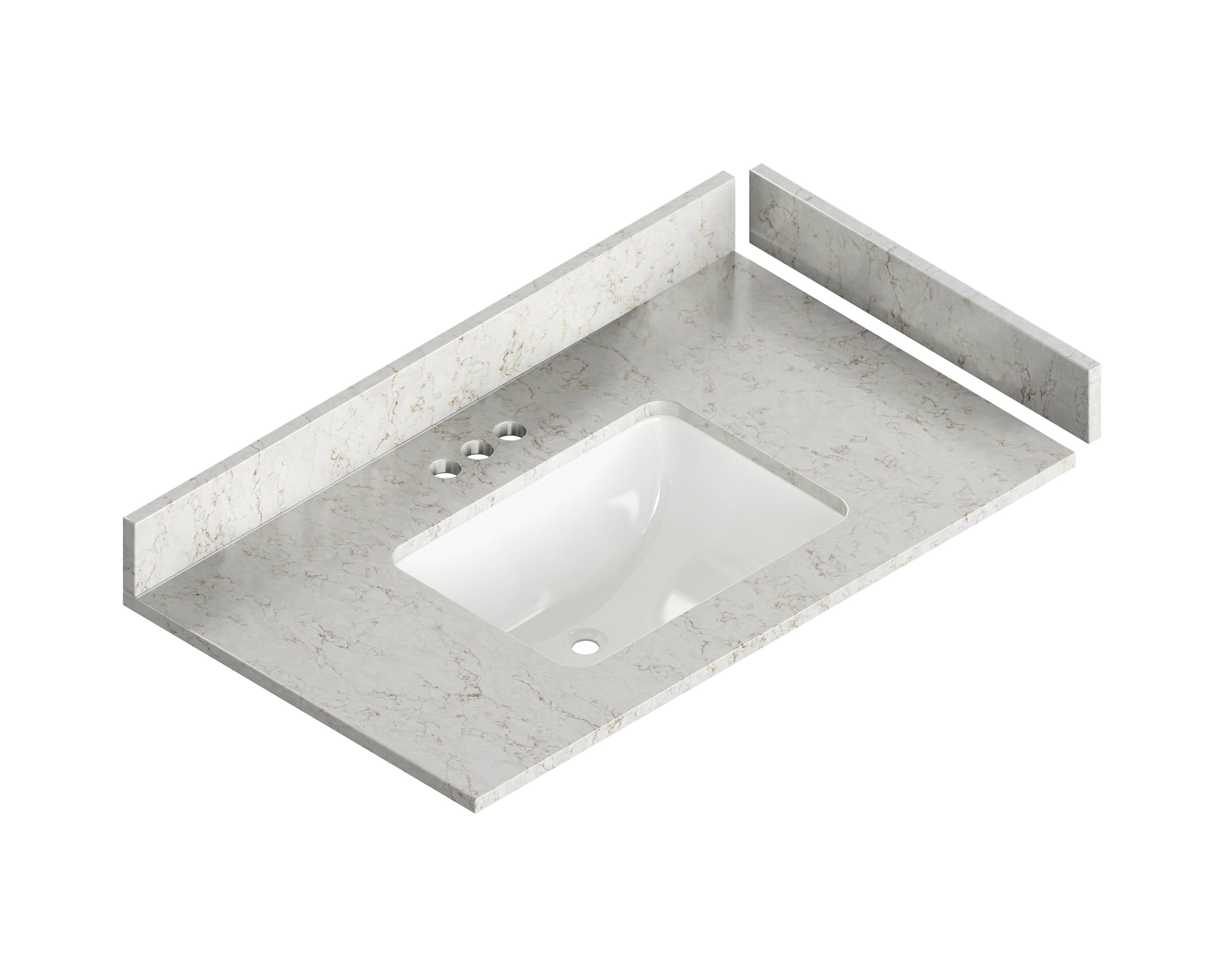 Tope de vanidad de baño de cuarzo Lusso Silestone de 37 pulgadas x 22 pulgadas con lavabo individual bajo cubierta y 3 orificios SIL37-LUSSO-4H-2CM