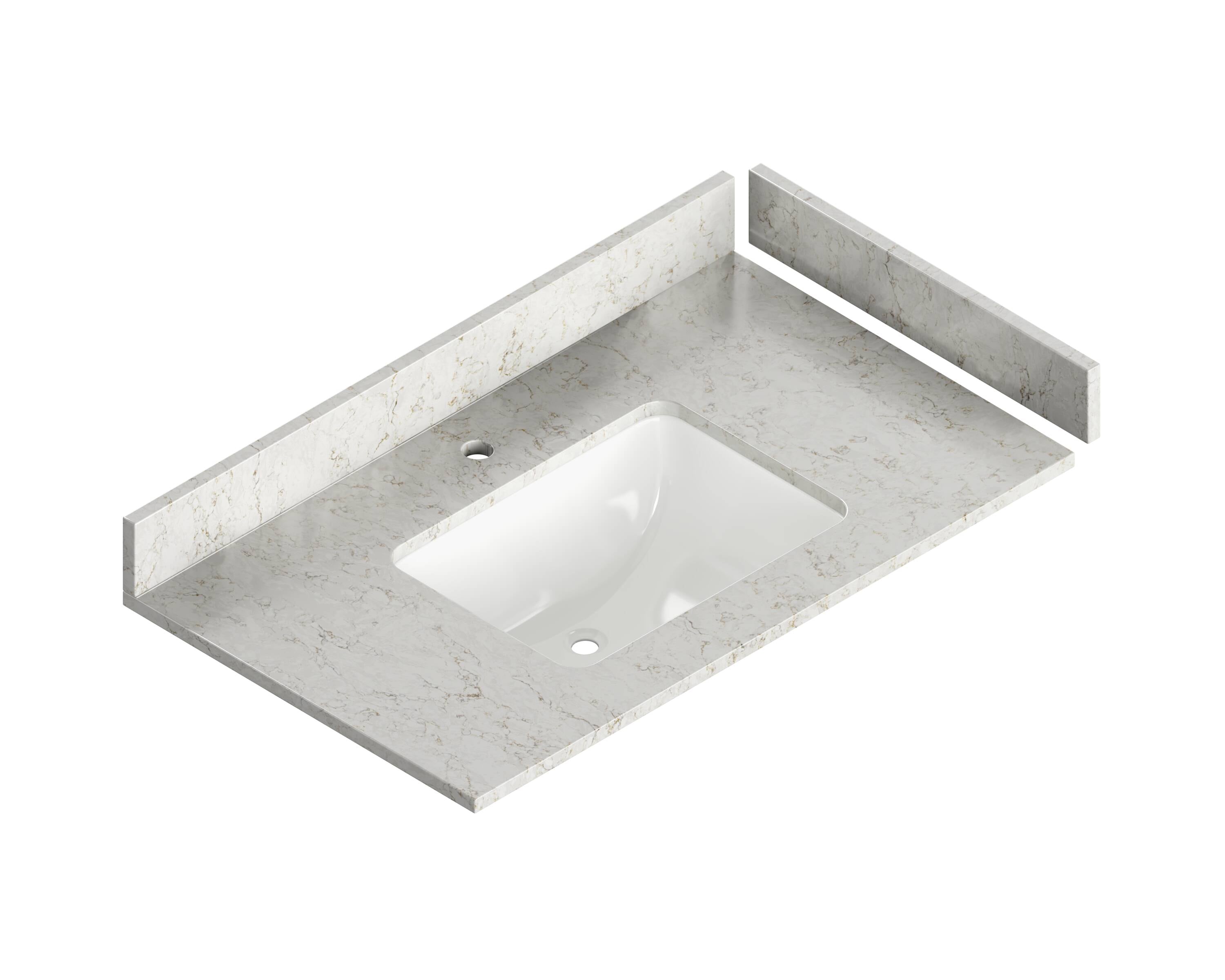 Encimera de baño de cuarzo estilo Lusso, con lavabo simple bajo cubierta de 37 pulgadas x 22 pulgadas con un orificio - SIL37-LUSSO-1H-3CM.
