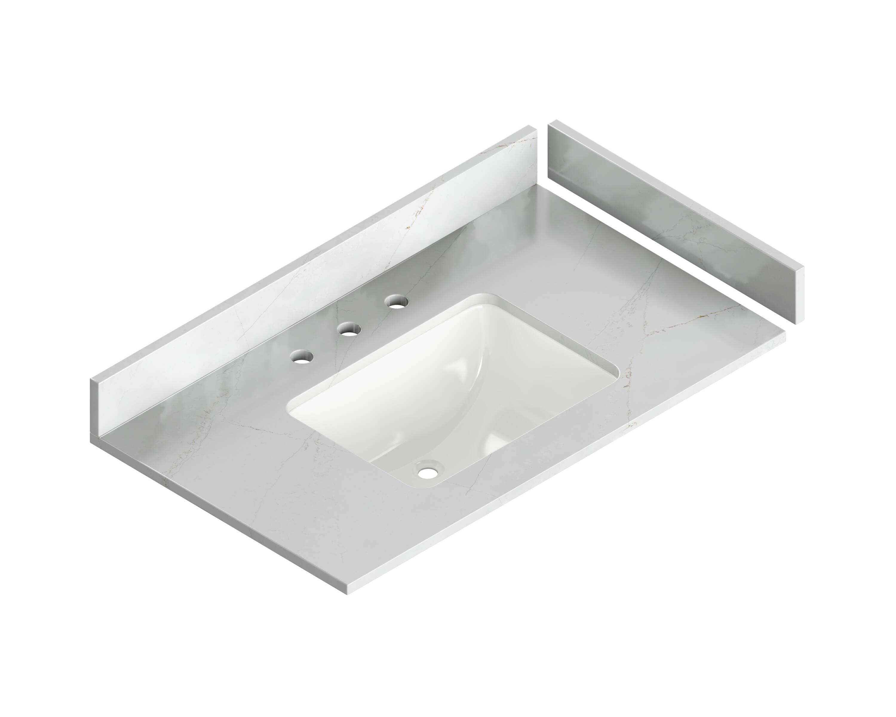 Tope de tocador de baño de cuarzo Silestone de 31 pulgadas x 22 pulgadas con lavabo simple tipo "undermount" y 3 orificios en color "Ethereal Glow" SIL31-EGLOW-8H-2CM.