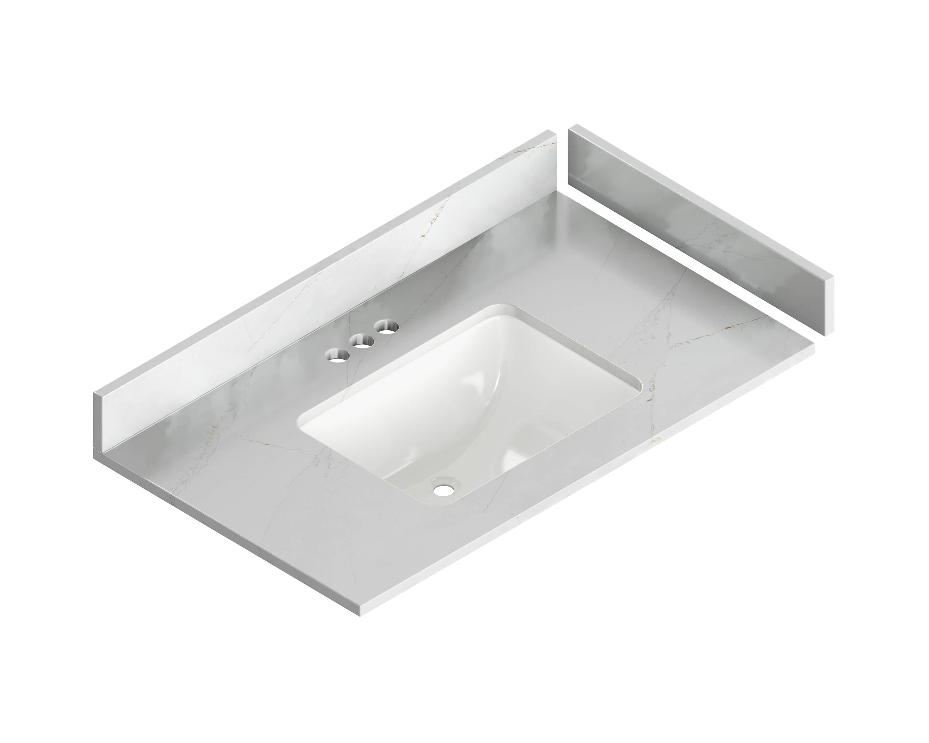 Tope de tocador de baño de cuarzo bajo cubierta de 49 pulgadas x 22 pulgadas con lavabo individual y 3 orificios en Ethereal Glow