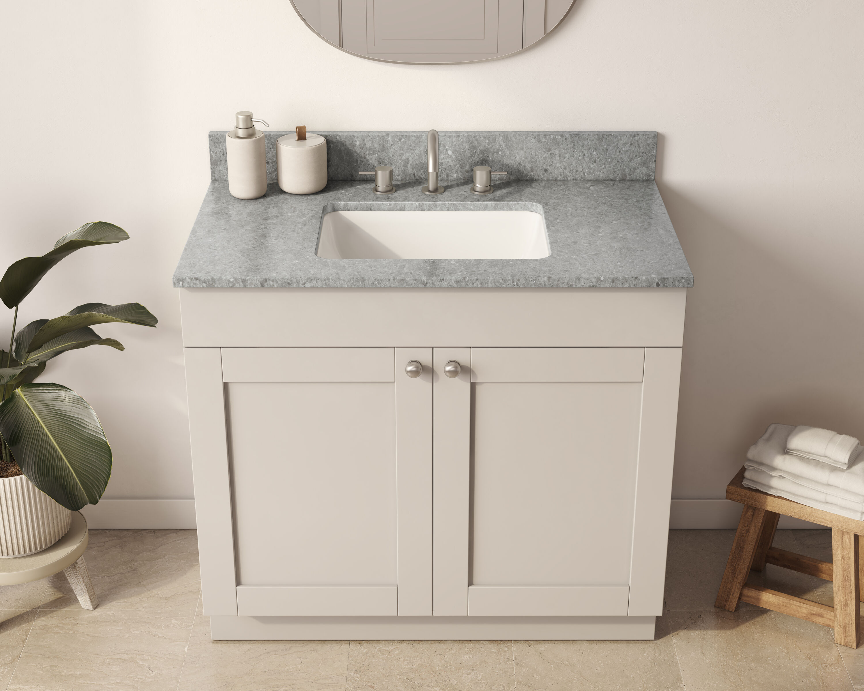 Encimera de tocador para baño de cuarzo Ocean Jasper, 49 pulgadas x 22 pulgadas, bajo cubierta con un solo fregadero y 3 perforaciones - SIL49-OJASPER-8H-2CM