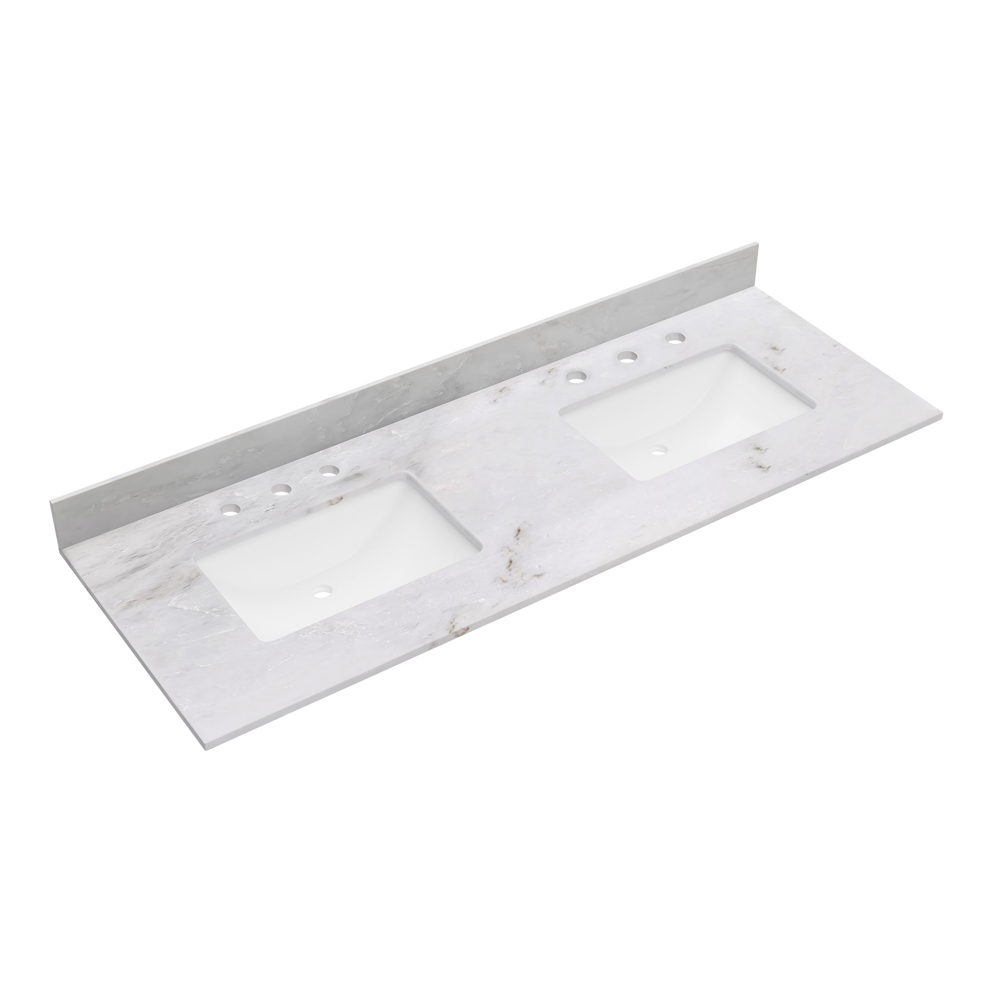 TOPE DE VANIDAD DE BAÑO DOBLE DE MÁRMOL BLANCO PARA MONTAR DEBAJO CON 6 AGUJEROS, 61 PULGADAS X 22 PULGADAS, ESTILO DE VIDA DE LUJO