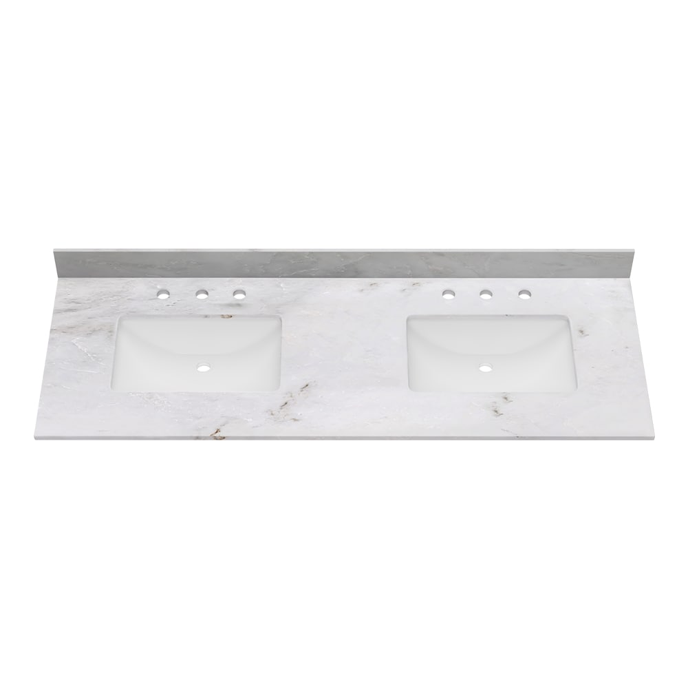 TOPE DE VANIDAD DE BAÑO DOBLE DE MÁRMOL BLANCO PARA MONTAR DEBAJO CON 6 AGUJEROS, 61 PULGADAS X 22 PULGADAS, ESTILO DE VIDA DE LUJO