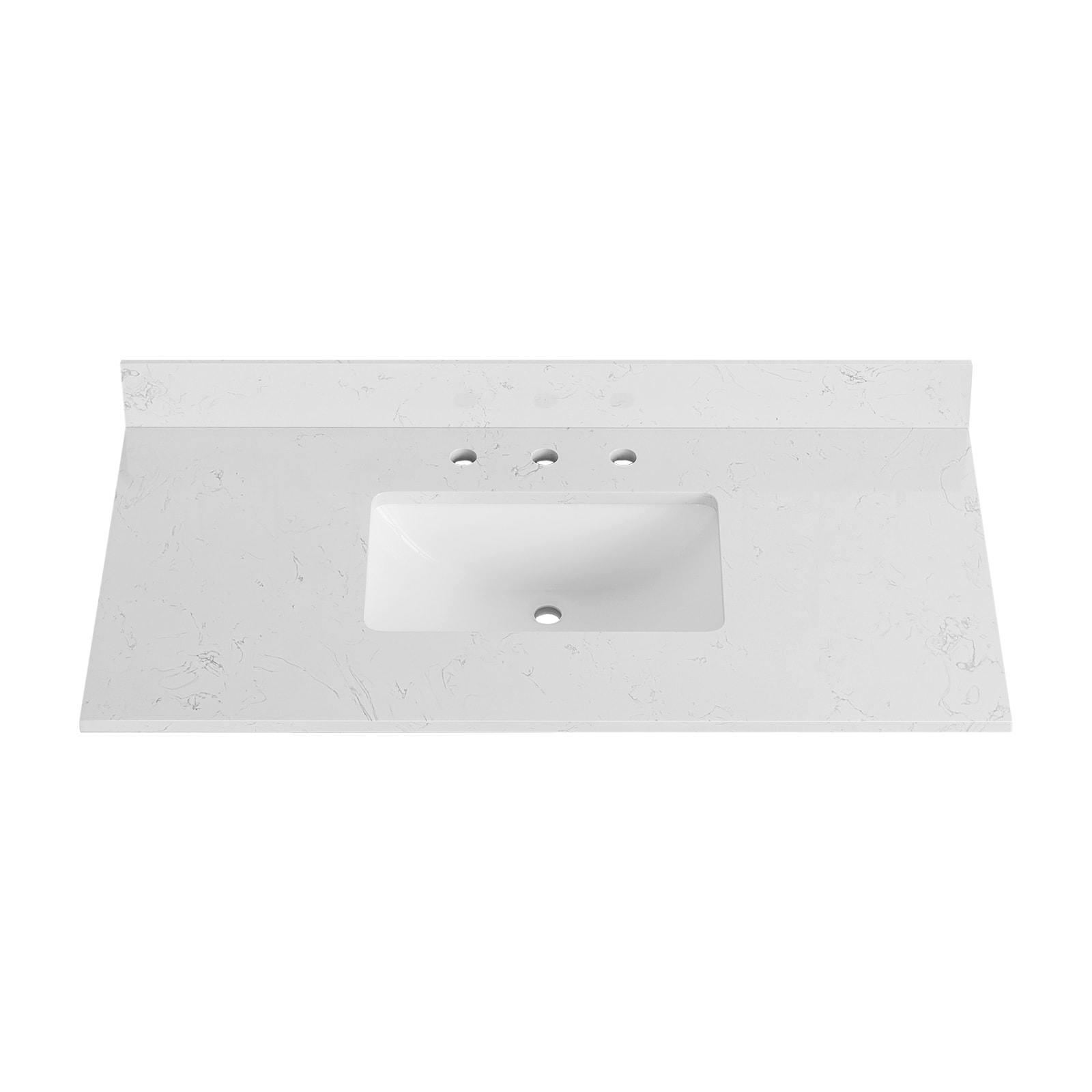 Encimera de tocador de baño de mármol cultivado blanco Carrara de 43 pulgadas x 22 pulgadas con fregadero individual integrado y 3 orificios - Vida de lujo deluxe VT0025