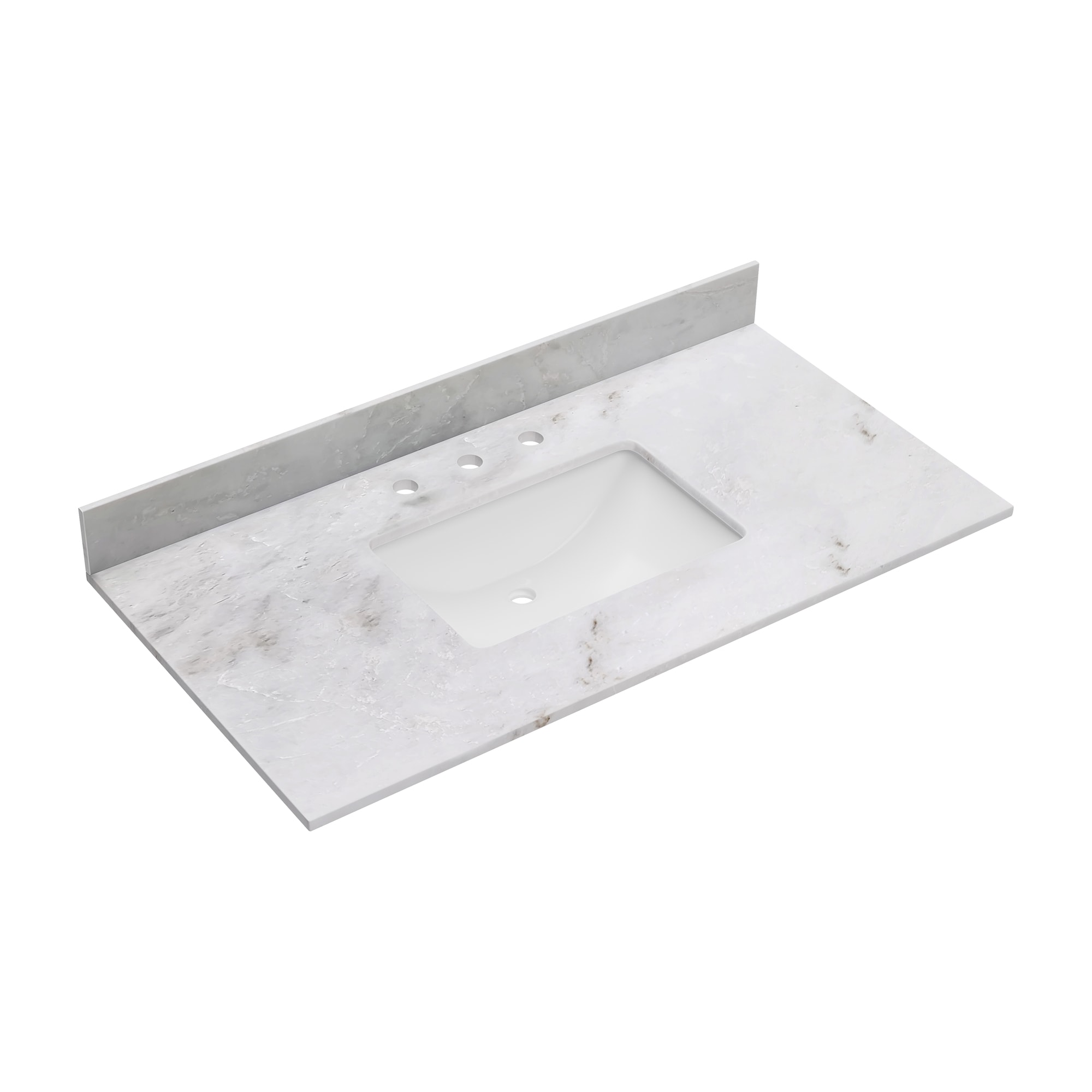 Encimera para tocador de baño con lavabo simple bajo cubierta de mármol blanco de 43 pulgadas x 22 pulgadas y 3 orificios, estilo DELUXE LIVING - VT0020