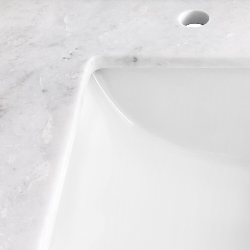 Encimera para tocador de baño con lavabo simple bajo cubierta de mármol blanco de 43 pulgadas x 22 pulgadas y 3 orificios, estilo DELUXE LIVING - VT0020
