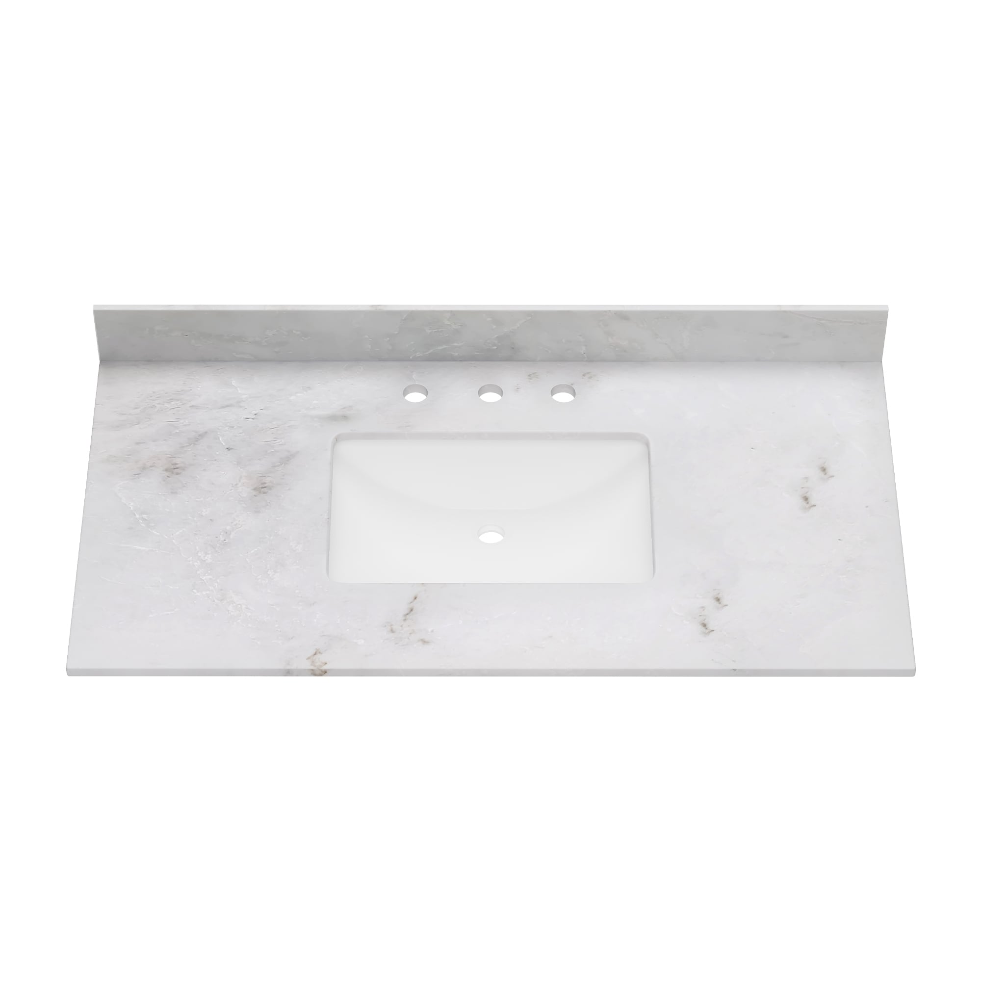 Encimera para tocador de baño con lavabo simple bajo cubierta de mármol blanco de 43 pulgadas x 22 pulgadas y 3 orificios, estilo DELUXE LIVING - VT0020