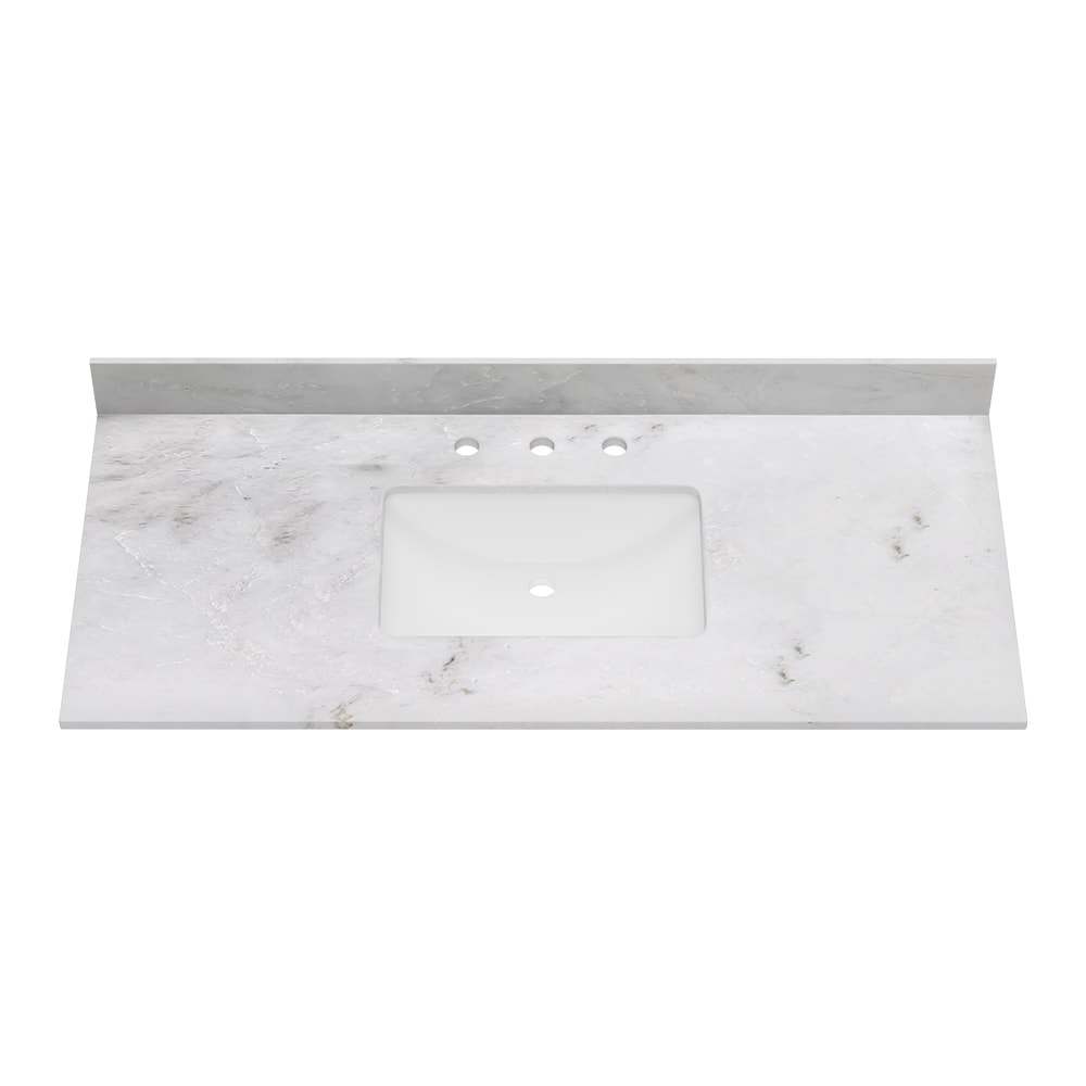 Encimera de tocador de baño de mármol blanco Carlsber de lujo de 49 pulgadas x 22 pulgadas con lavabo individual empotrado y 3 orificios - VT0021