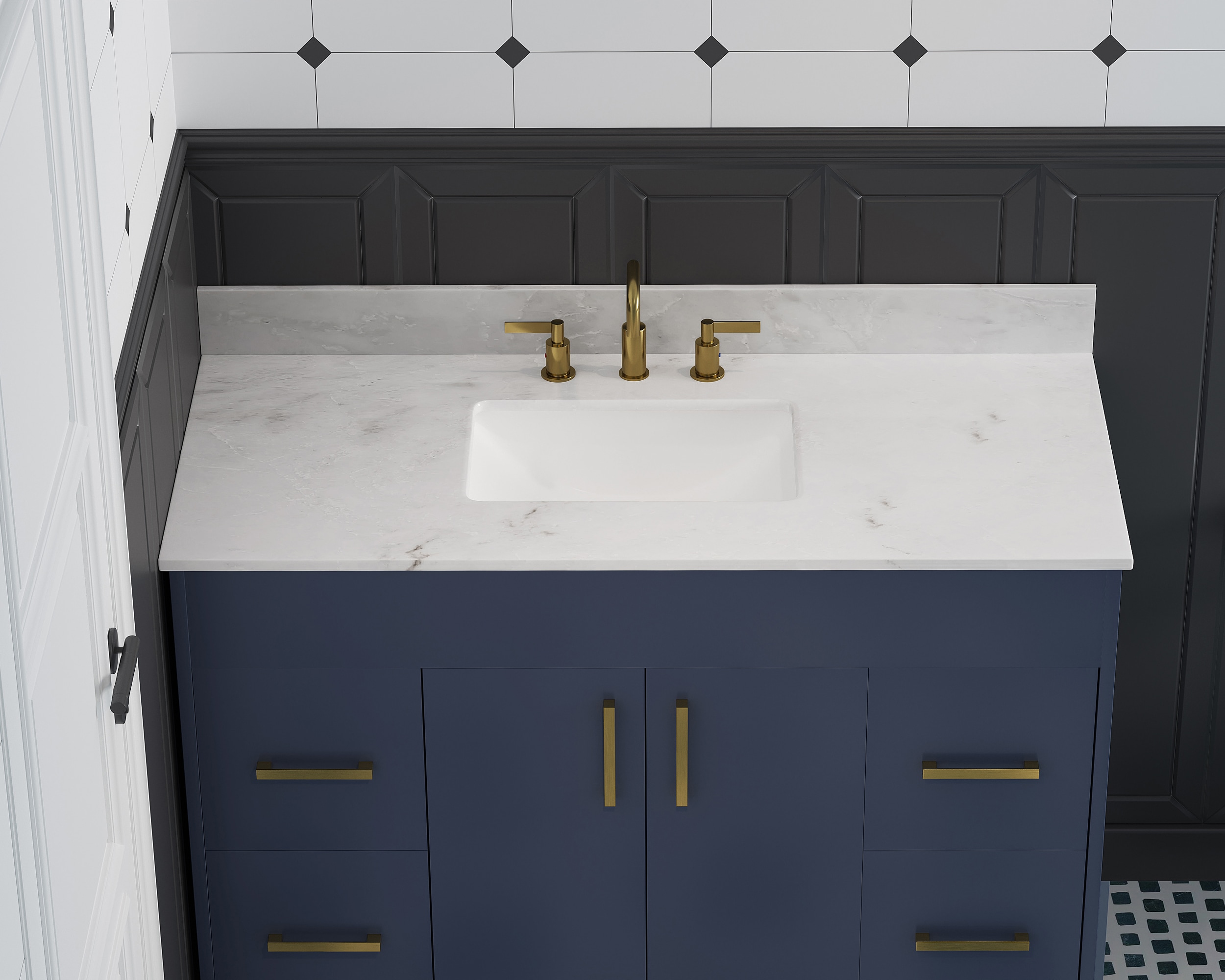 Encimera de tocador de baño de mármol blanco Carlsber de lujo de 49 pulgadas x 22 pulgadas con lavabo individual empotrado y 3 orificios - VT0021