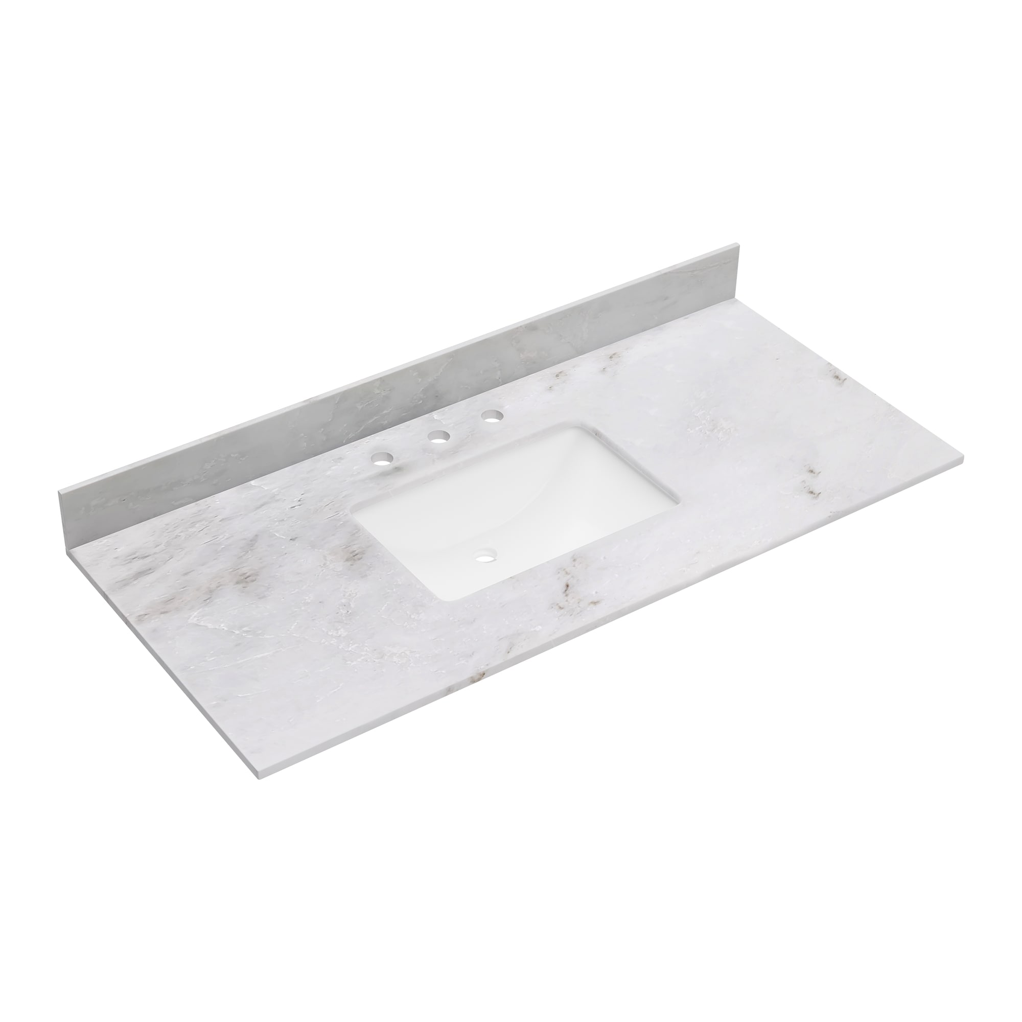 Encimera de tocador de baño de mármol blanco Carlsber de lujo de 49 pulgadas x 22 pulgadas con lavabo individual empotrado y 3 orificios - VT0021
