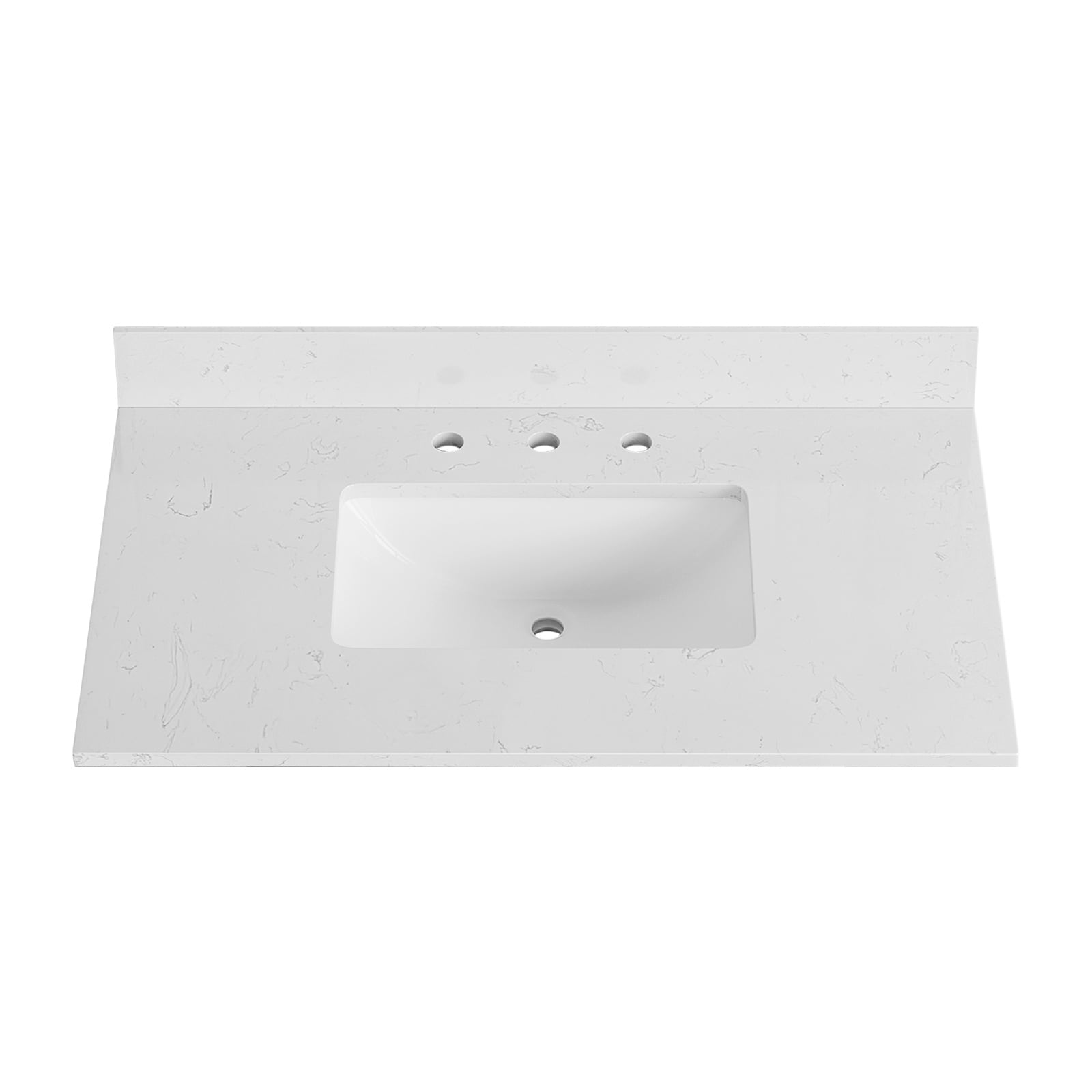 Tapa de tocador de baño Carrara de mármol sintético blanco de 37 pulgadas x 22 pulgadas con fregadero de montaje inferior y 3 orificios - Edición de lujo