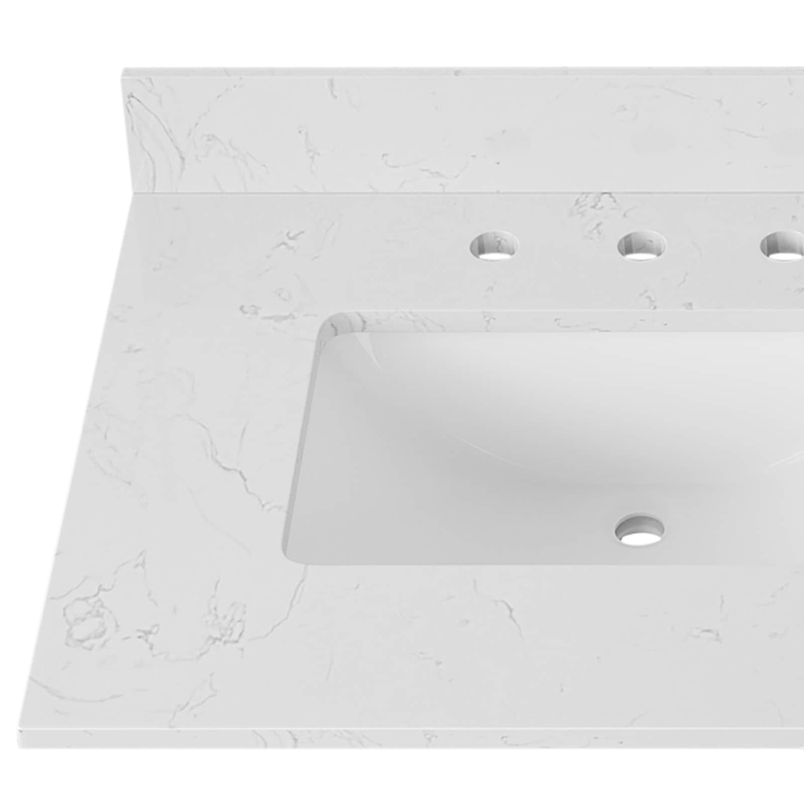 Tapa de tocador de baño Carrara de mármol sintético blanco de 37 pulgadas x 22 pulgadas con fregadero de montaje inferior y 3 orificios - Edición de lujo