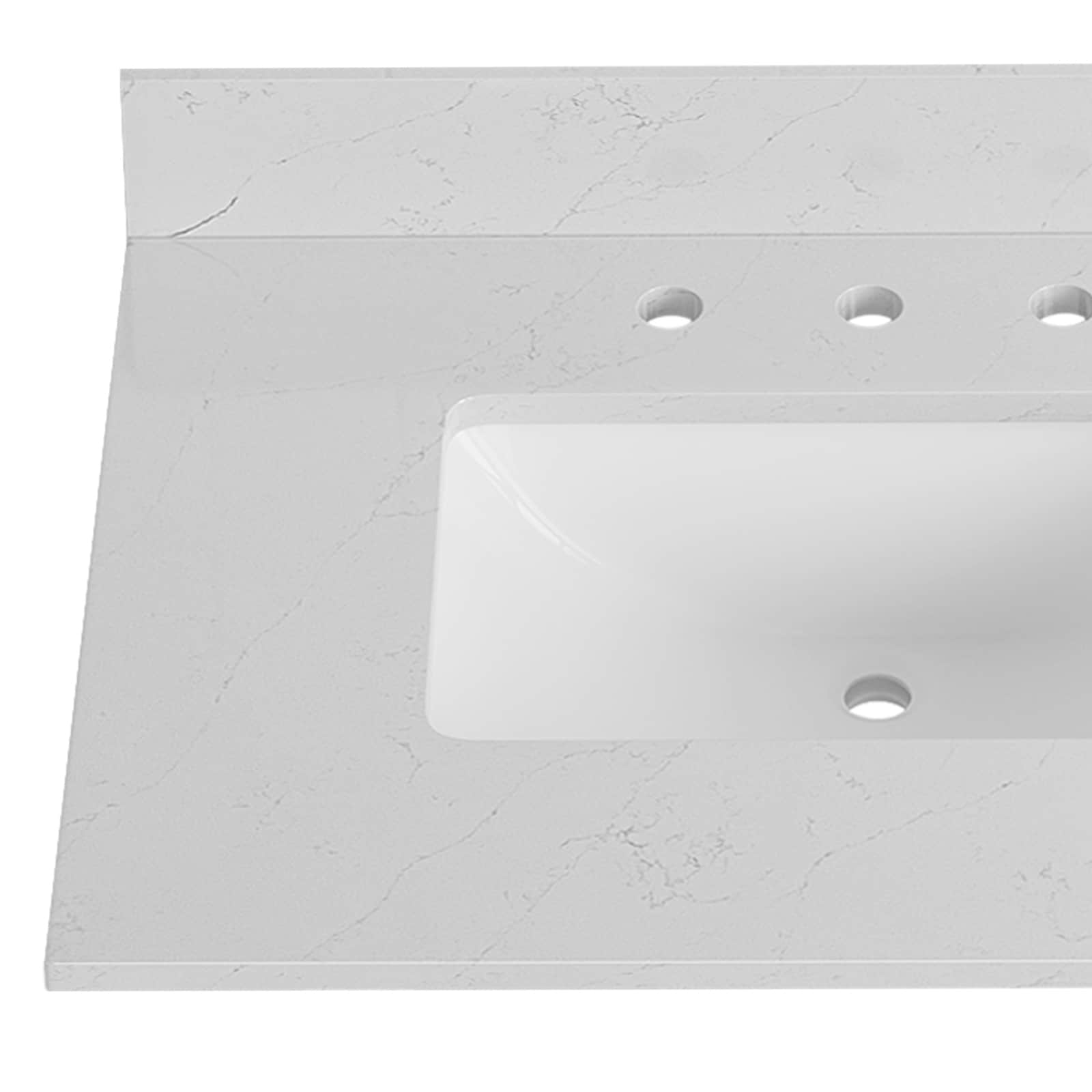 Tope de tocador de baño de lujo Bianco Bella de cuarzo blanco de 31 pulgadas x 22 pulgadas con fregadero simple bajo cubierta de 3 orificios