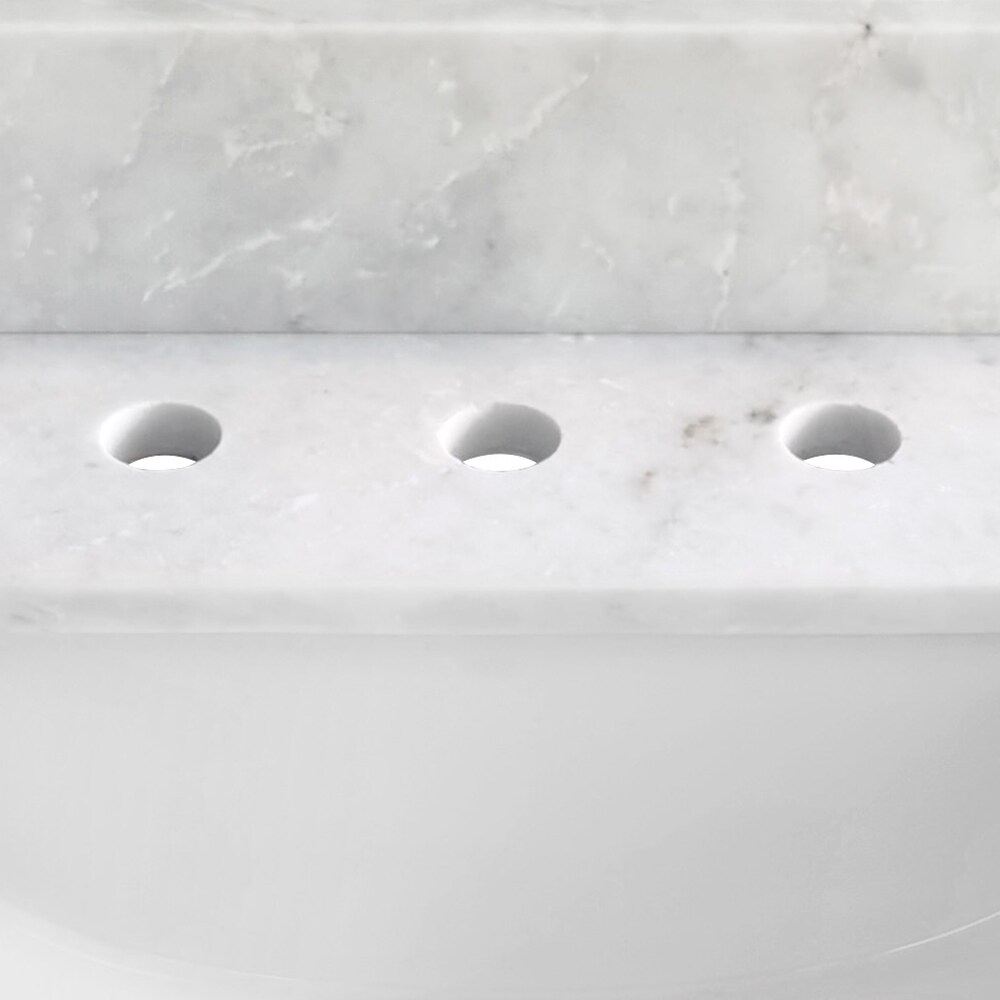 Tapa de tocador de baño de mármol blanco con fregadero individual empotrado de 31 pulgadas x 22 pulgadas y 3 orificios de la marca DELUXE LIVING Carlsber (VT0010)