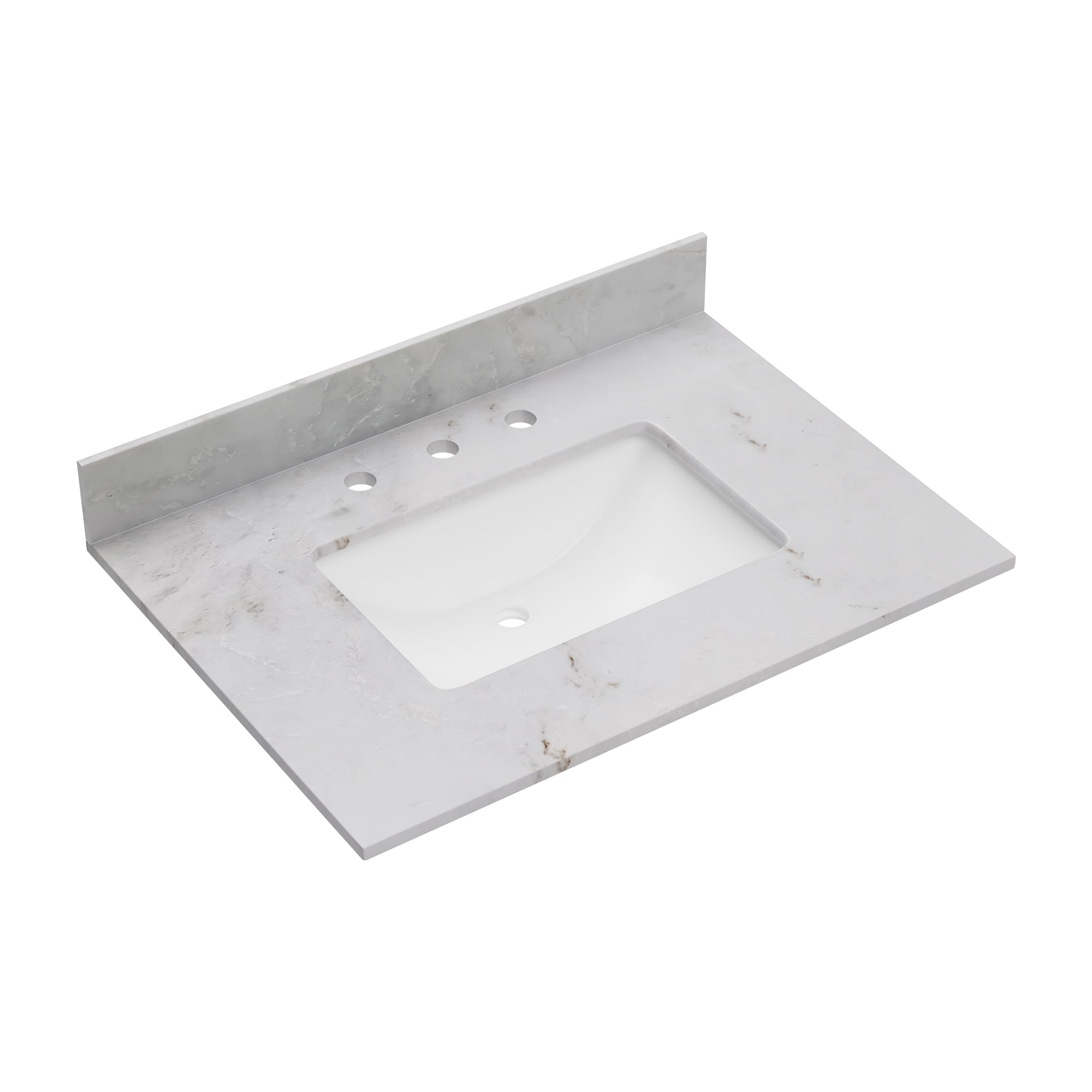 Tapa de tocador de baño de mármol blanco con fregadero individual empotrado de 31 pulgadas x 22 pulgadas y 3 orificios de la marca DELUXE LIVING Carlsber (VT0010)