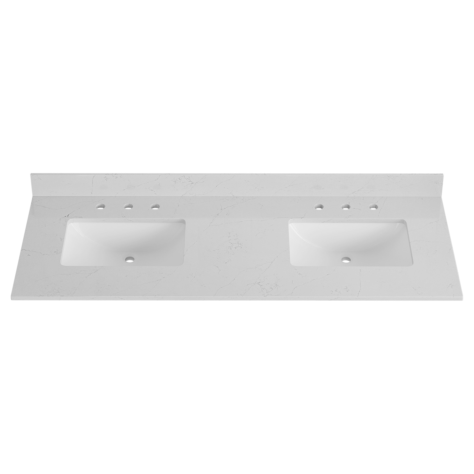 TOPE DE VANIDAD DE BAÑO DE LUJO Bianco Bella de Cuarzo Blanco de Montaje Inferior Doble 61" x 22" con 6 Orificios VT0017