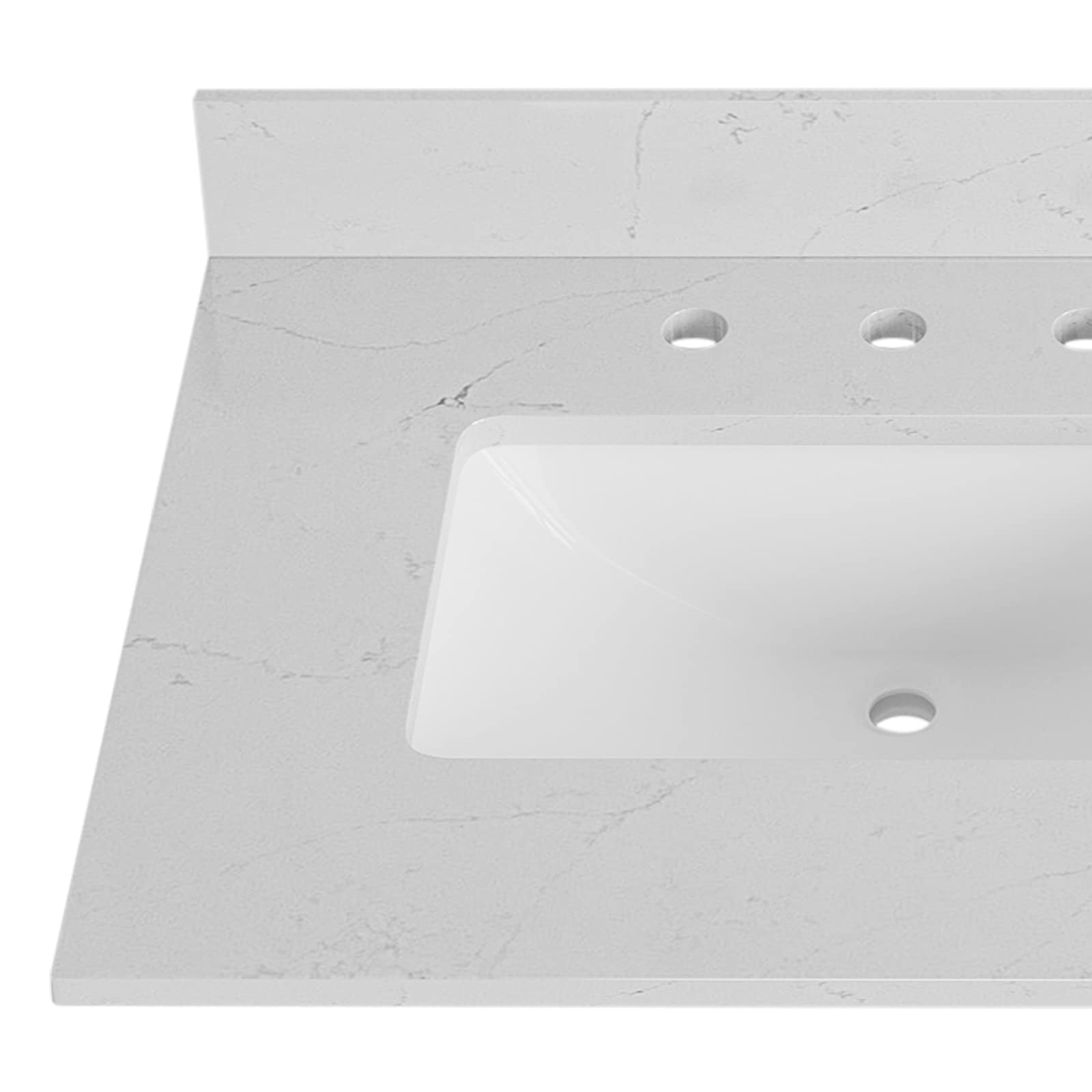 TOPE DE VANIDAD DE BAÑO DE LUJO Bianco Bella de Cuarzo Blanco de Montaje Inferior Doble 61" x 22" con 6 Orificios VT0017