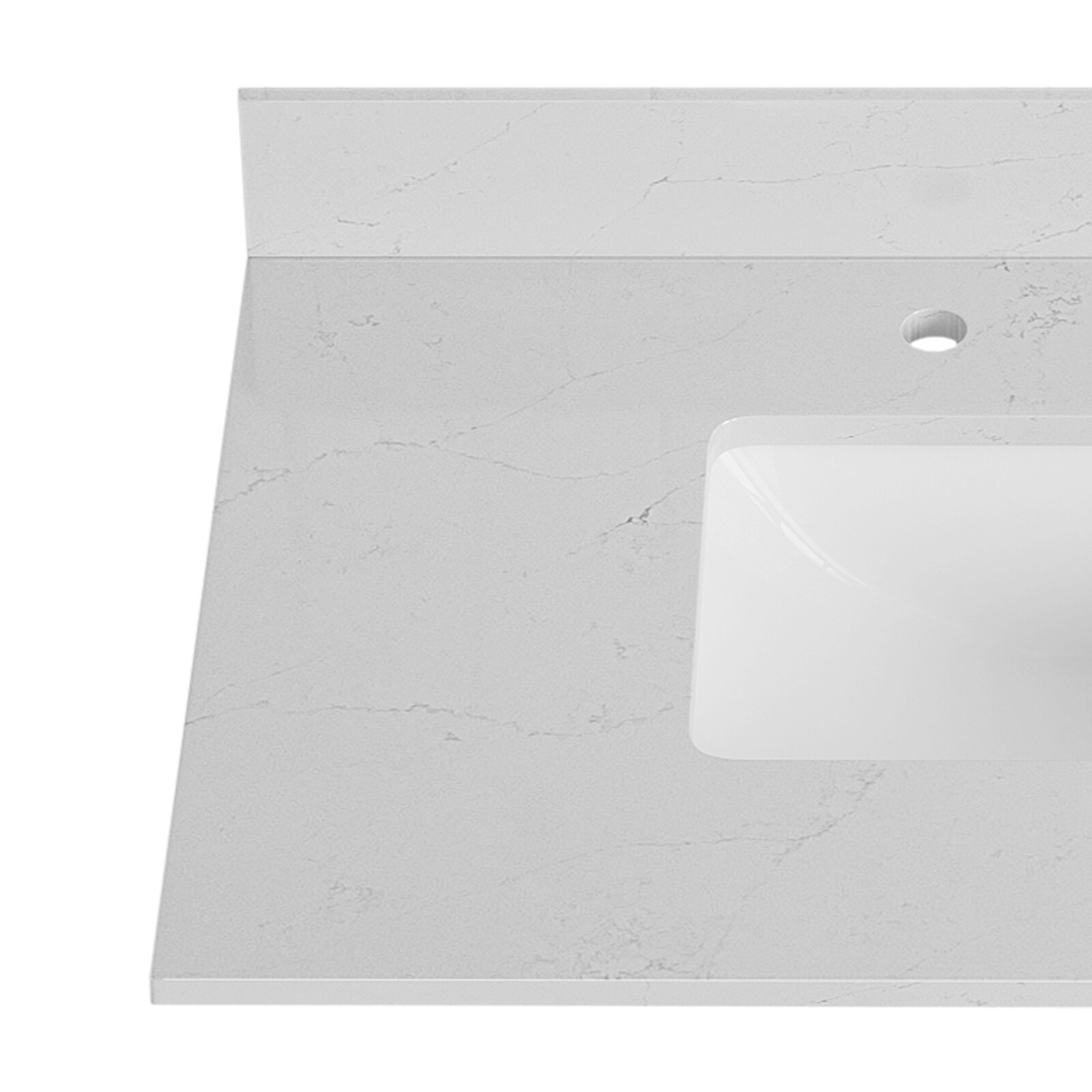 Tope de tocador de baño de cuarzo blanco Bianco Bella de 37 pulgadas x 22 pulgadas con fregadero individual bajo encimera de 3 orificios de lujo