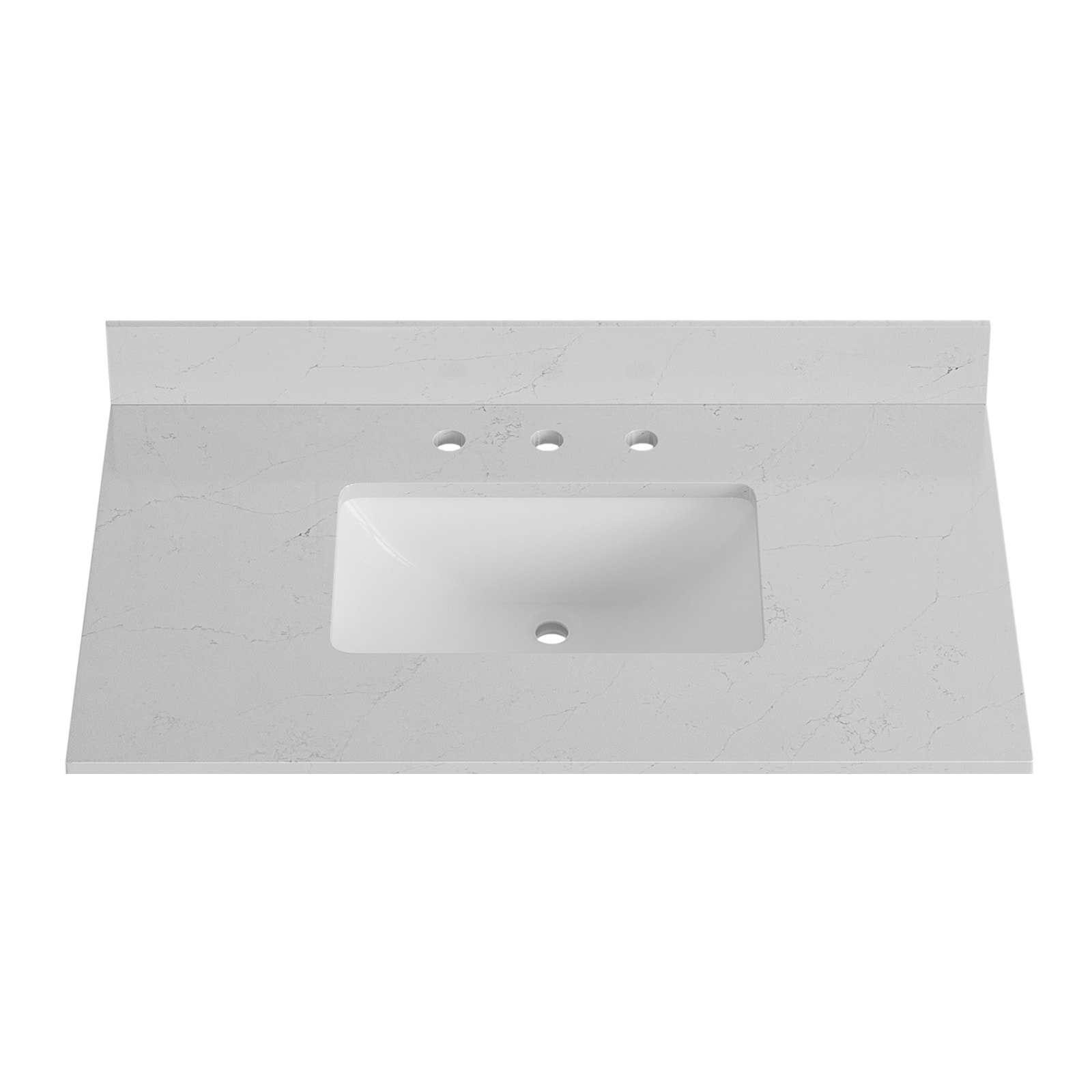 Tope de tocador de baño de cuarzo blanco Bianco Bella de 37 pulgadas x 22 pulgadas con fregadero individual bajo encimera de 3 orificios de lujo