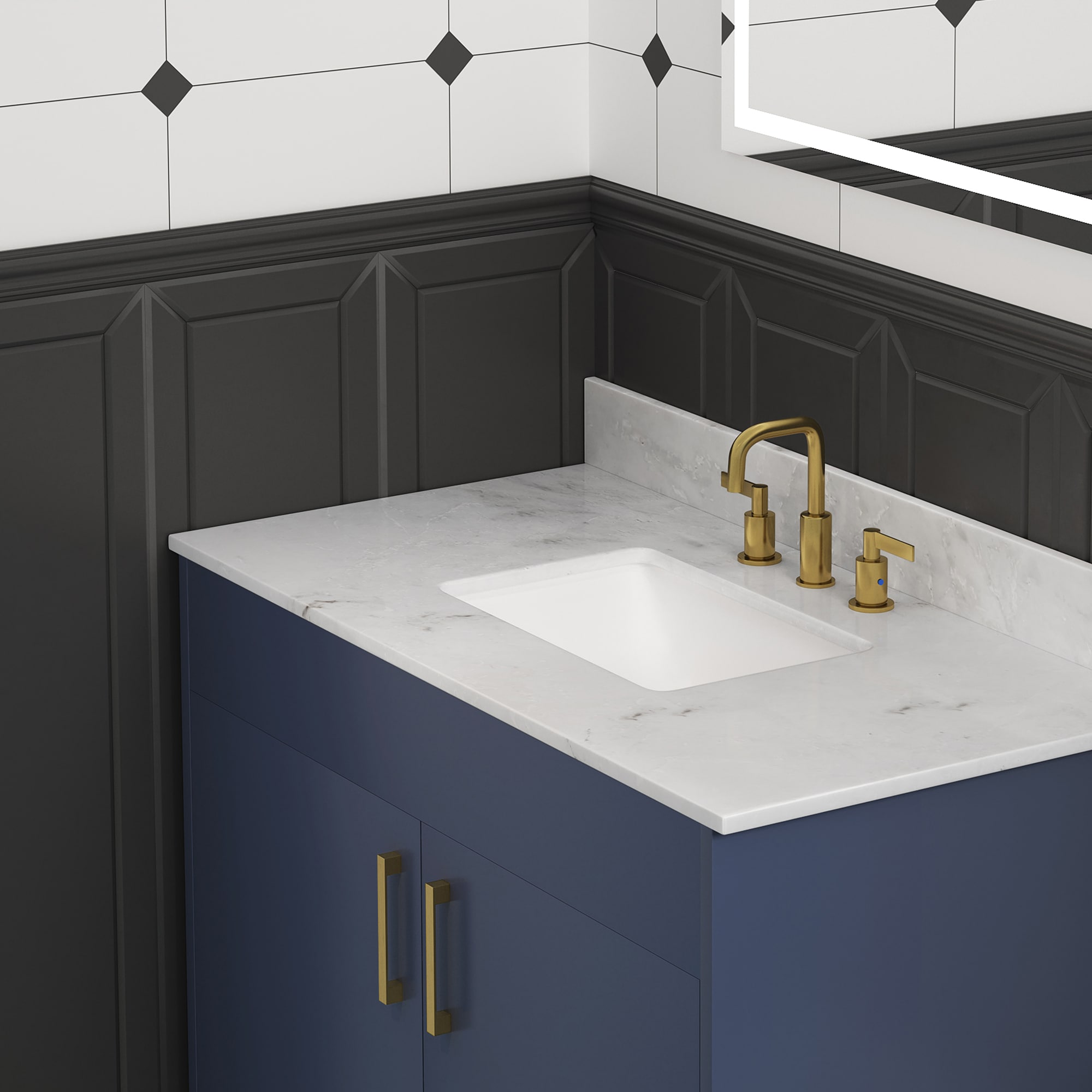 Tapa de tocador de baño de mármol blanco Carlsber 37 pulgadas x 22 pulgadas con lavabo único empotrado y 3 orificios DELUXE LIVING VT0019