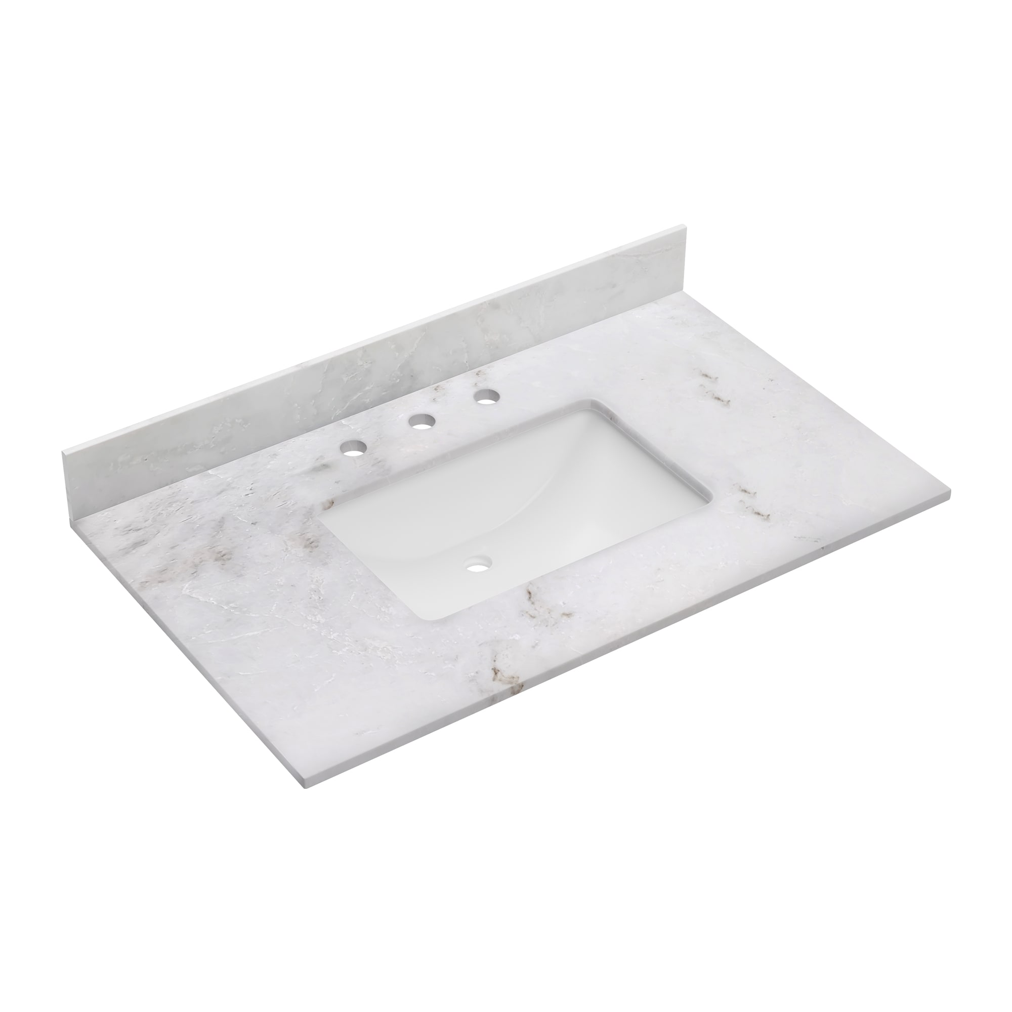 Tapa de tocador de baño de mármol blanco Carlsber 37 pulgadas x 22 pulgadas con lavabo único empotrado y 3 orificios DELUXE LIVING VT0019
