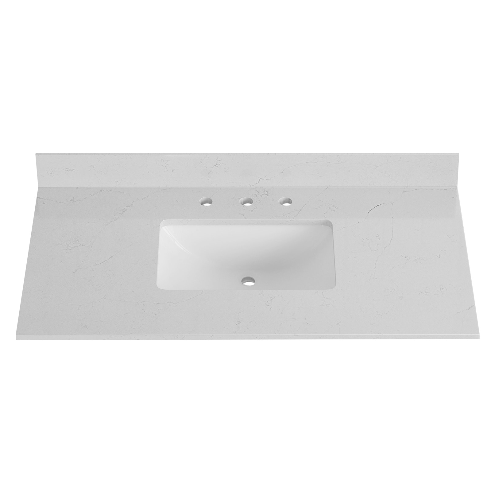 TOCADOR DE LUJO Bianco Bella 43 pulgadas x 22 pulgadas Encimera de tocador de baño de cuarzo blanco con lavabo individual bajo encimera y 3 orificios VT0015