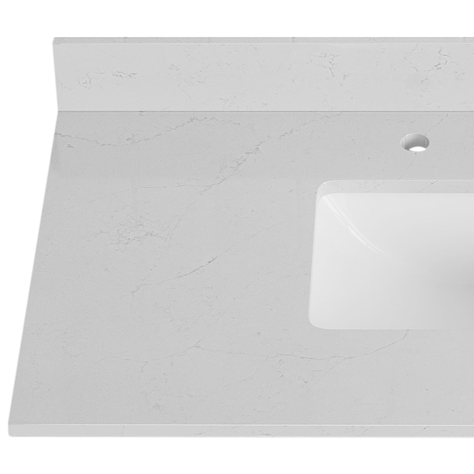 TOCADOR DE LUJO Bianco Bella 43 pulgadas x 22 pulgadas Encimera de tocador de baño de cuarzo blanco con lavabo individual bajo encimera y 3 orificios VT0015