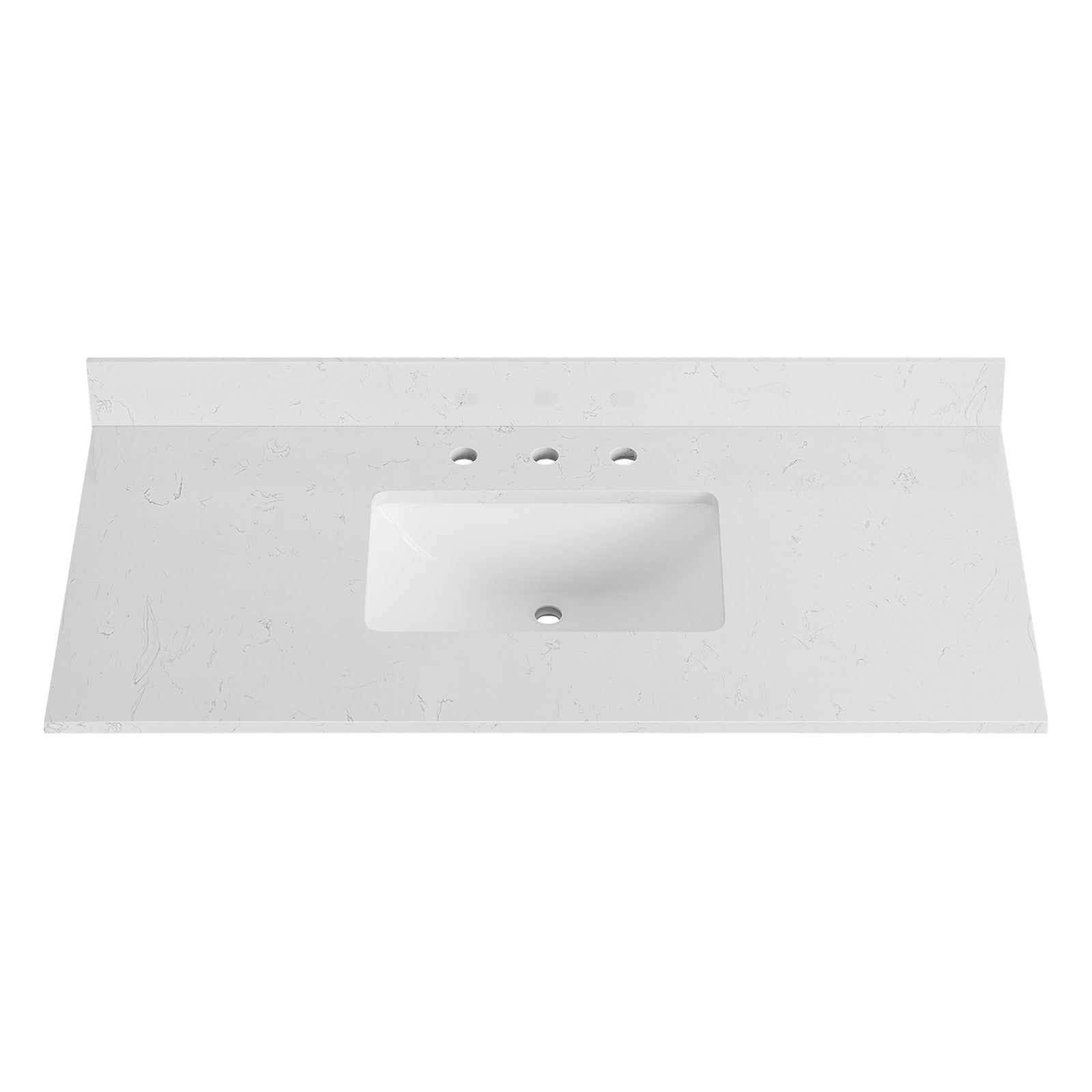 Tope de lavabo de baño de mármol blanco Carrara de ingeniería 49 pulgadas x 22 pulgadas con lavabo individual empotrable y 3 agujeros - DELUXE LIVING VT0026