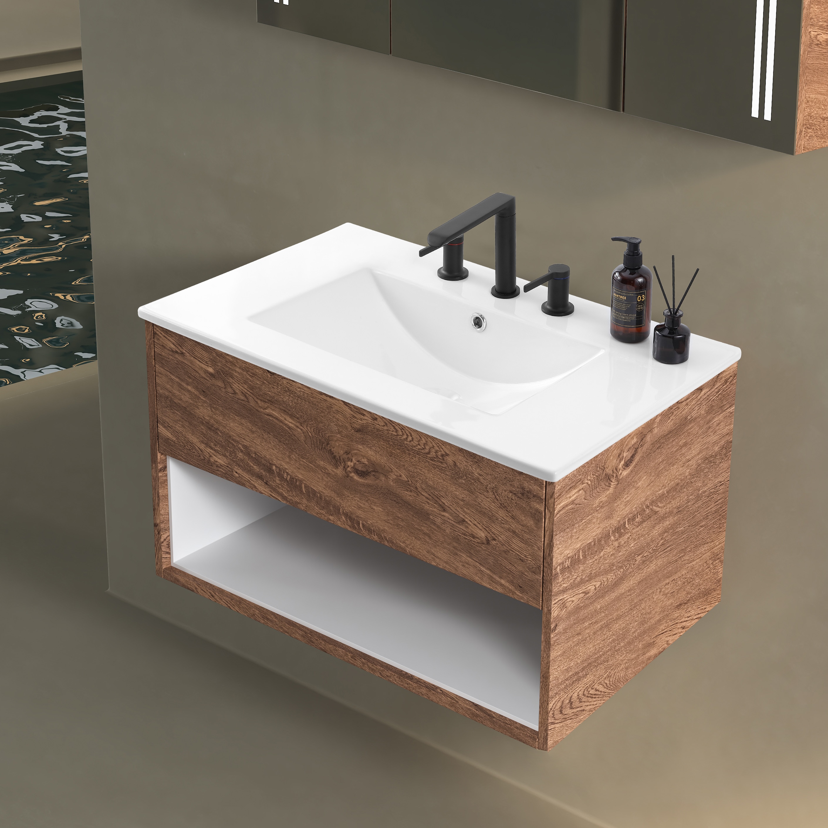 JONATHAN Y Top de tocador adicional para lavabo de 30 pulgadas x 18.25 pulgadas de cerámica blanca para lavabo empotrado de un solo orificio en la parte superior del tocador de baño SNK1002A