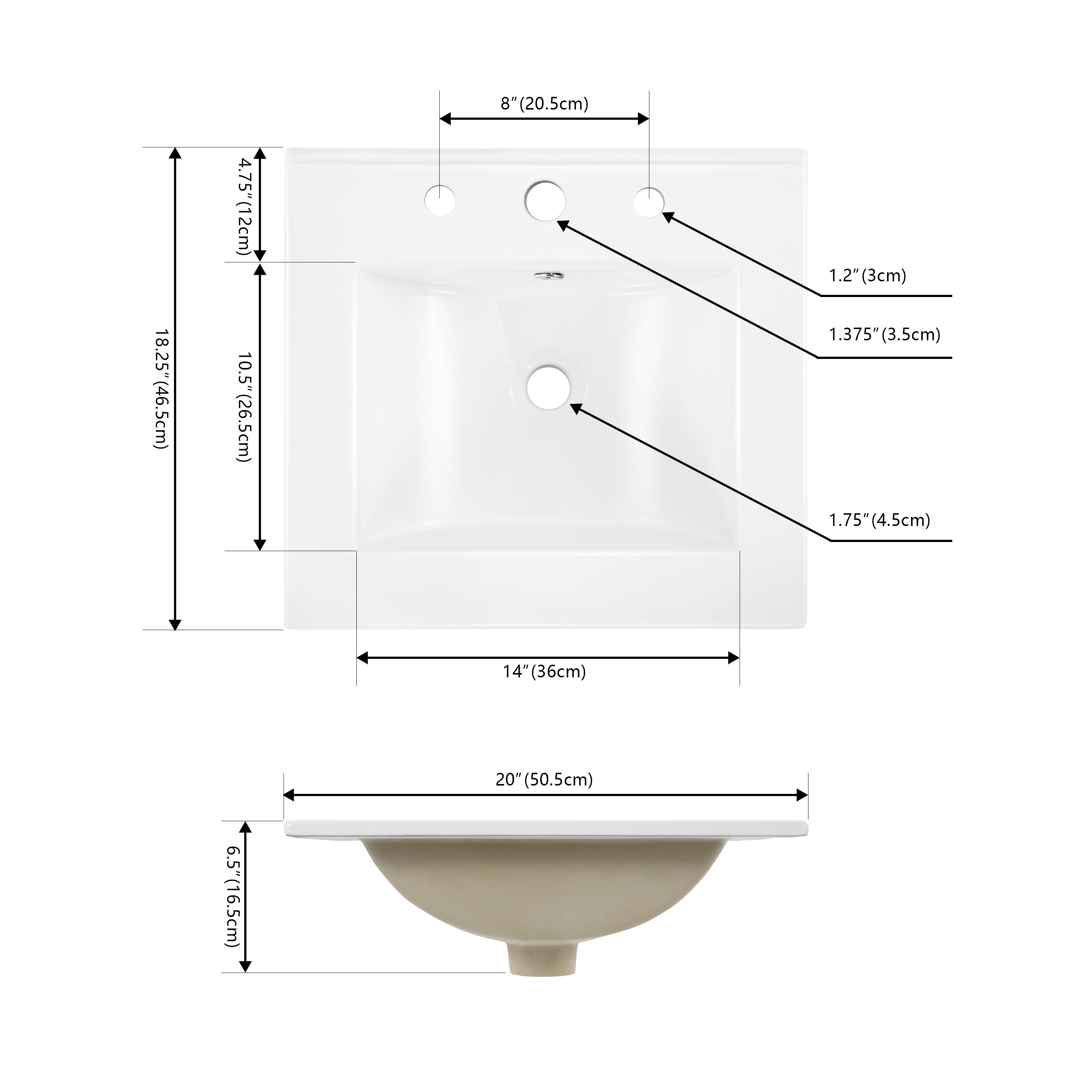 Tapa de tocador de lavabo adicional de Jonathan y Lavabo 20 pulgadas x 18.25 pulgadas Cerámica blanca empotrada con un solo lavabo de 3 agujeros Tapa de tocador de baño SNK1000A