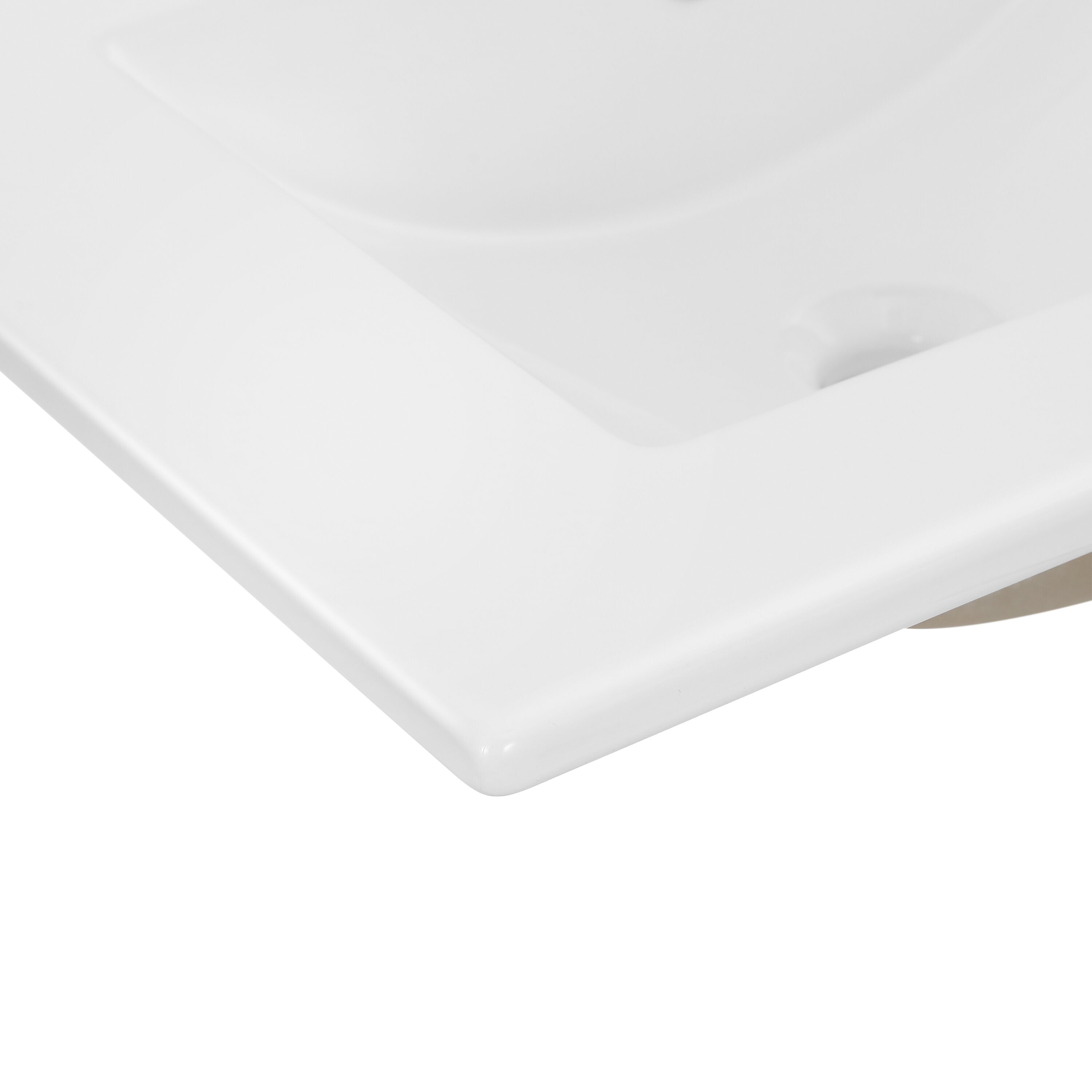Vanity Top para lavabo auxiliar de Jonathan Y de 24 pulgadas x 18.25 pulgadas en cerámica blanca de sobreponer con un solo lavabo y 3 orificios para grifería.