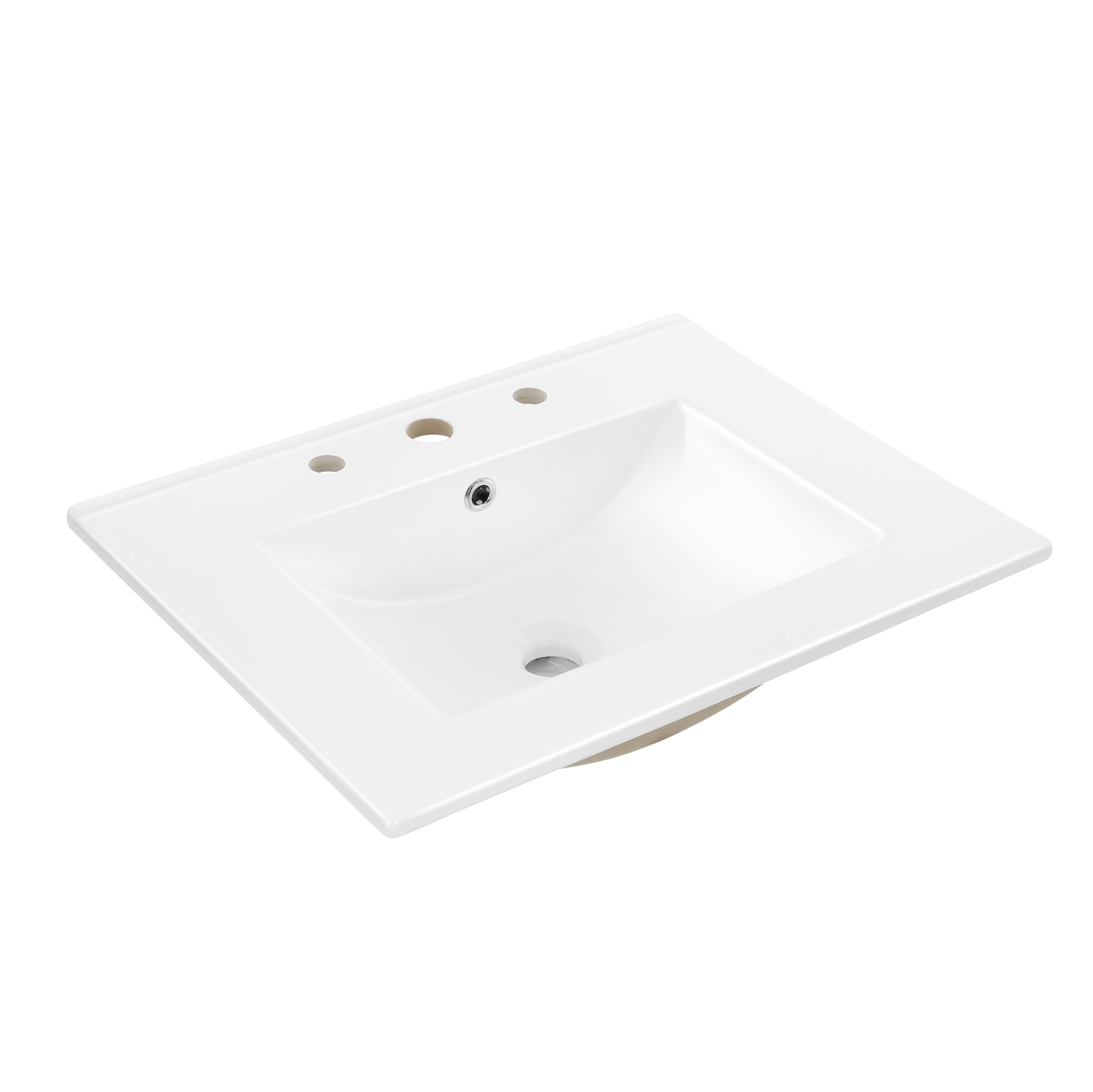 Vanity Top para lavabo auxiliar de Jonathan Y de 24 pulgadas x 18.25 pulgadas en cerámica blanca de sobreponer con un solo lavabo y 3 orificios para grifería.