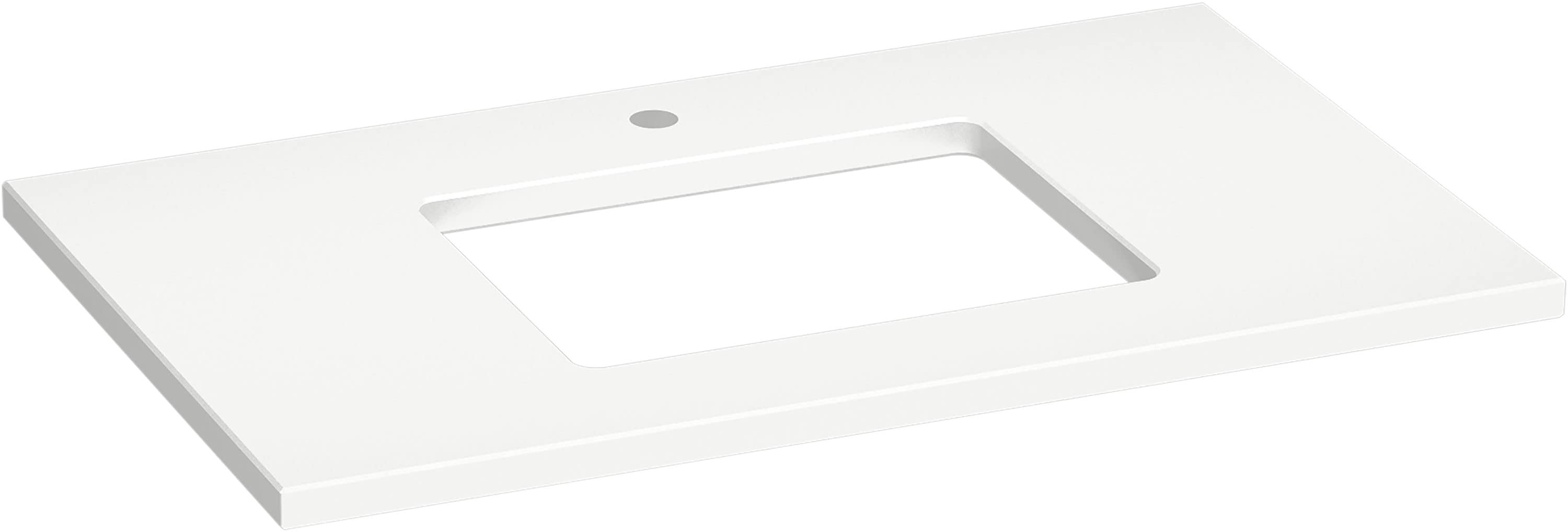 Encimera de tocador de baño blanca de cuarzo Silestone de 37 pulgadas x 22.44 pulgadas con fregadero individual empotrado en Miami.