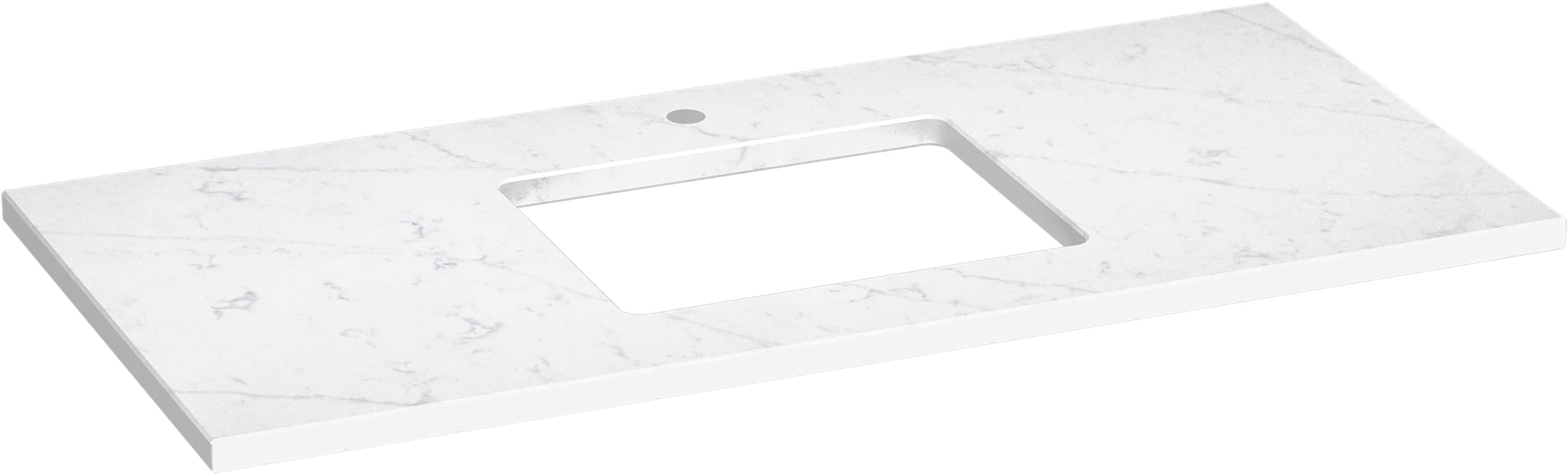 Cubierta de tocador de baño KOHLER Silestone de cuarzo Eternal Statuario de 49 pulgadas x 22.44 pulgadas con un solo lavabo bajo cubierta y un orificio 28253-EST.