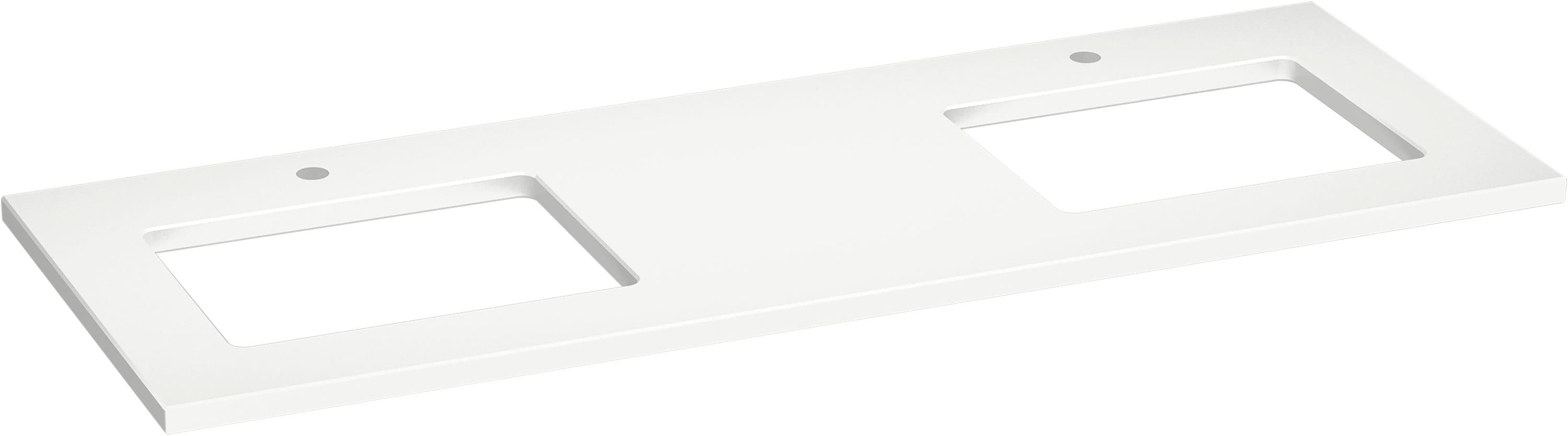 TOPE de VANIDAD para BAÑO de CUARZO BLANCO Miami de 61 Pulgadas x 22.44 Pulgadas con doble lavabo empotrado bajo mostrador de 2 orificios KOHLER Silestone 28255-MMW.