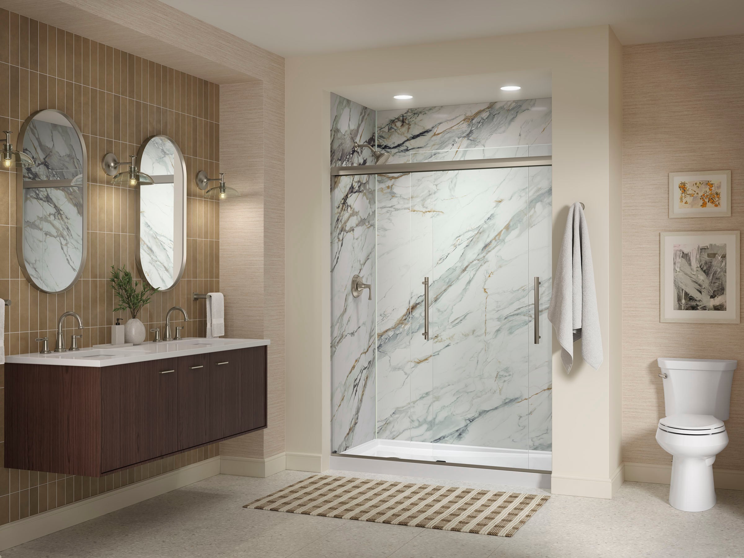 TOPE de VANIDAD para BAÑO de CUARZO BLANCO Miami de 61 Pulgadas x 22.44 Pulgadas con doble lavabo empotrado bajo mostrador de 2 orificios KOHLER Silestone 28255-MMW.