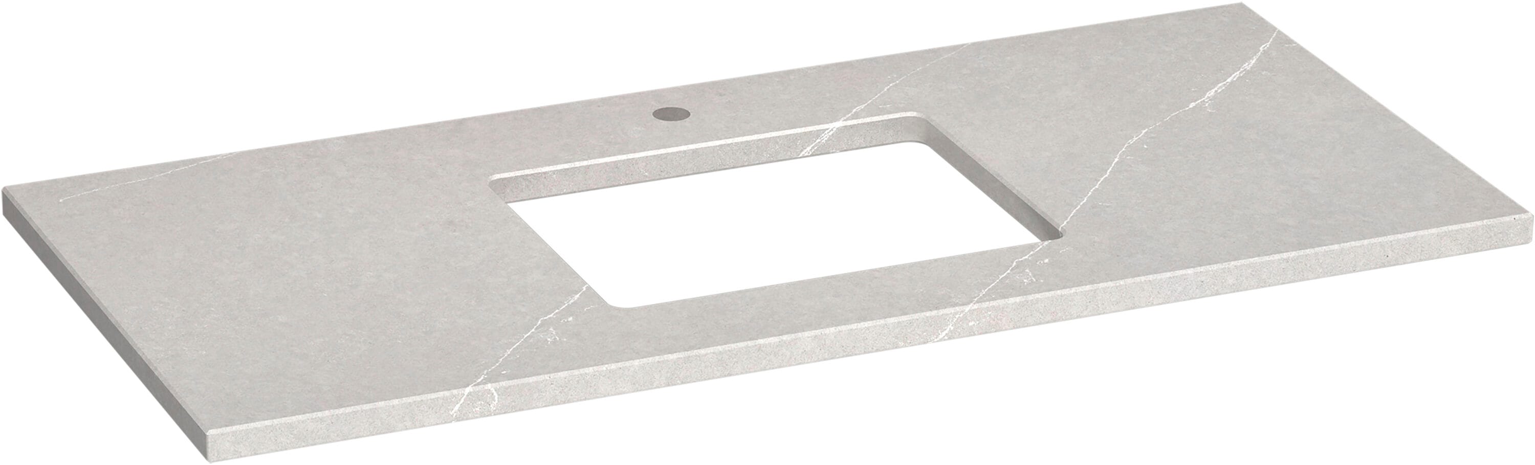 Encimera de baño KOHLER Silestone 49 pulgadas x 22.44 pulgadas en cuarzo Eternal Serena bajo cubierta con un solo lavamanos y un hoyo, modelo 28253-ESR.